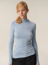 Mock Neck Curved Hem Slouchy Long-Sleeve Tee blue
