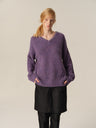 Alpaca Wool V-Neck Drop-Shoulder Sweater purple