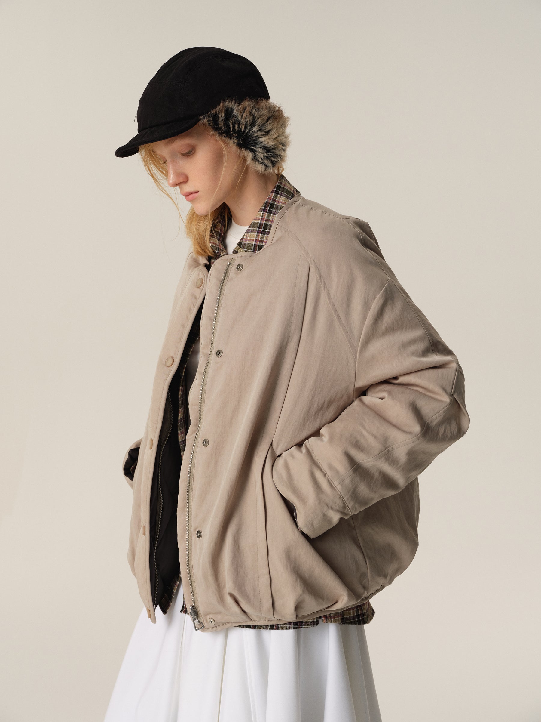 Diamond Quilt Reversible Crewneck Puffer Jacket black diamond quilt