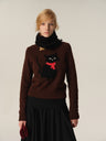 Cat Jacquette Crewneck Fitted Cropped Sweater brown