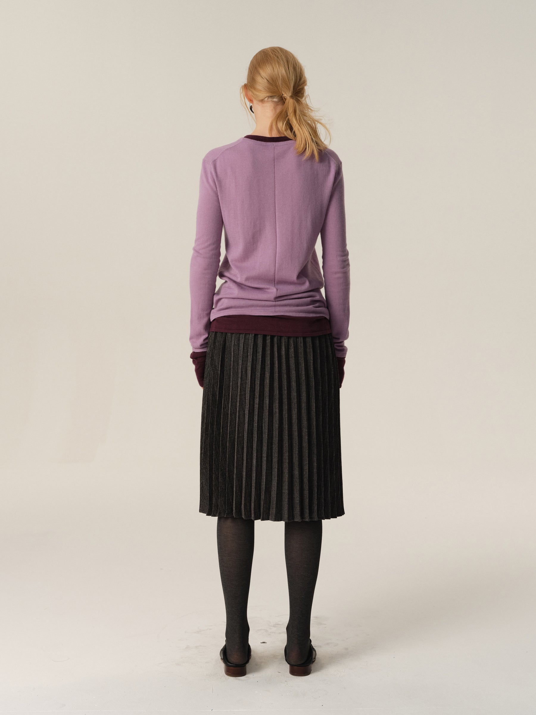 100% Merino Wool Color-Block Mock Two-Piece Knit Sweater purple