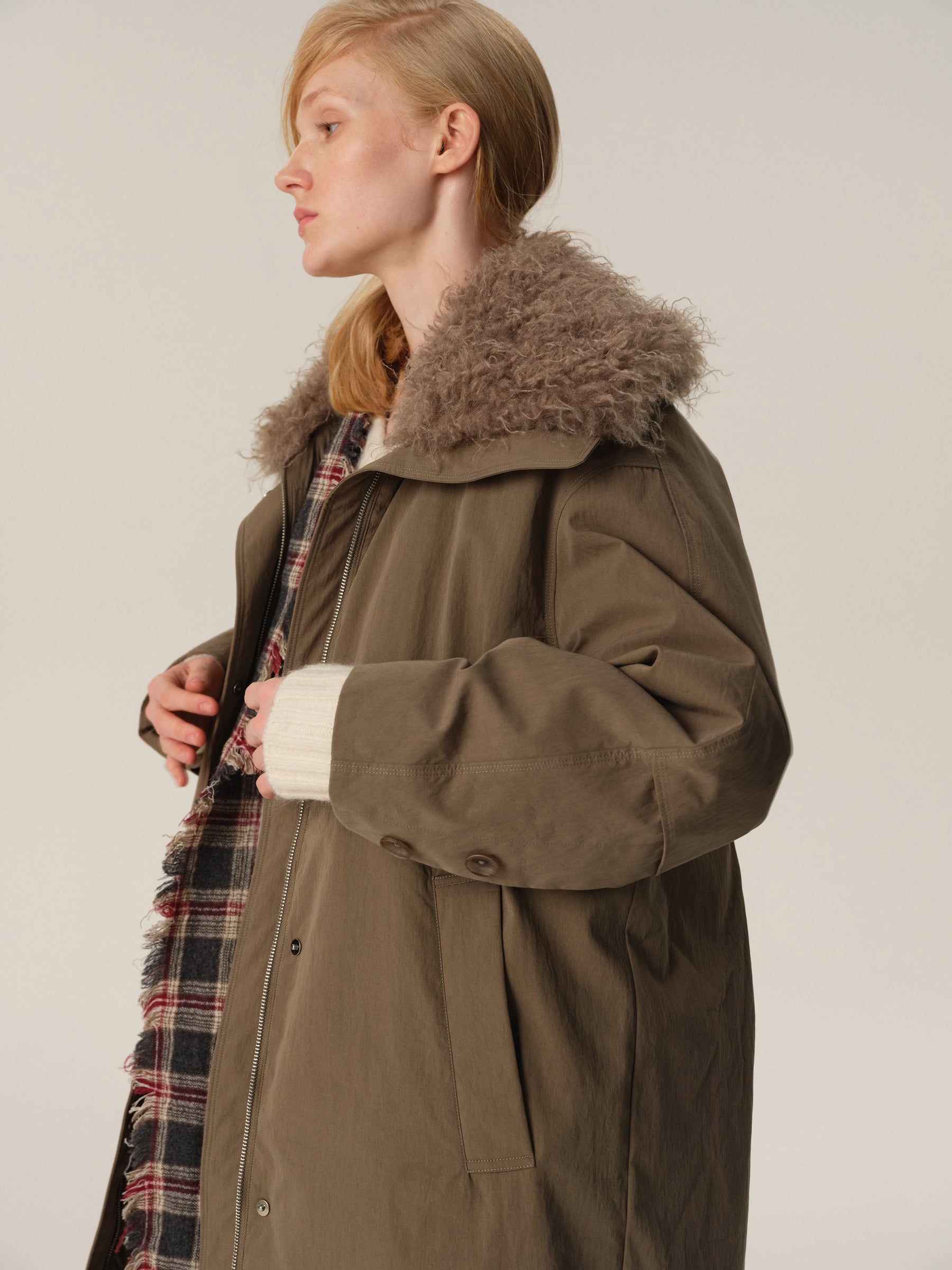 Detachable Fur Hood Utility Long Puffer Coat sage green