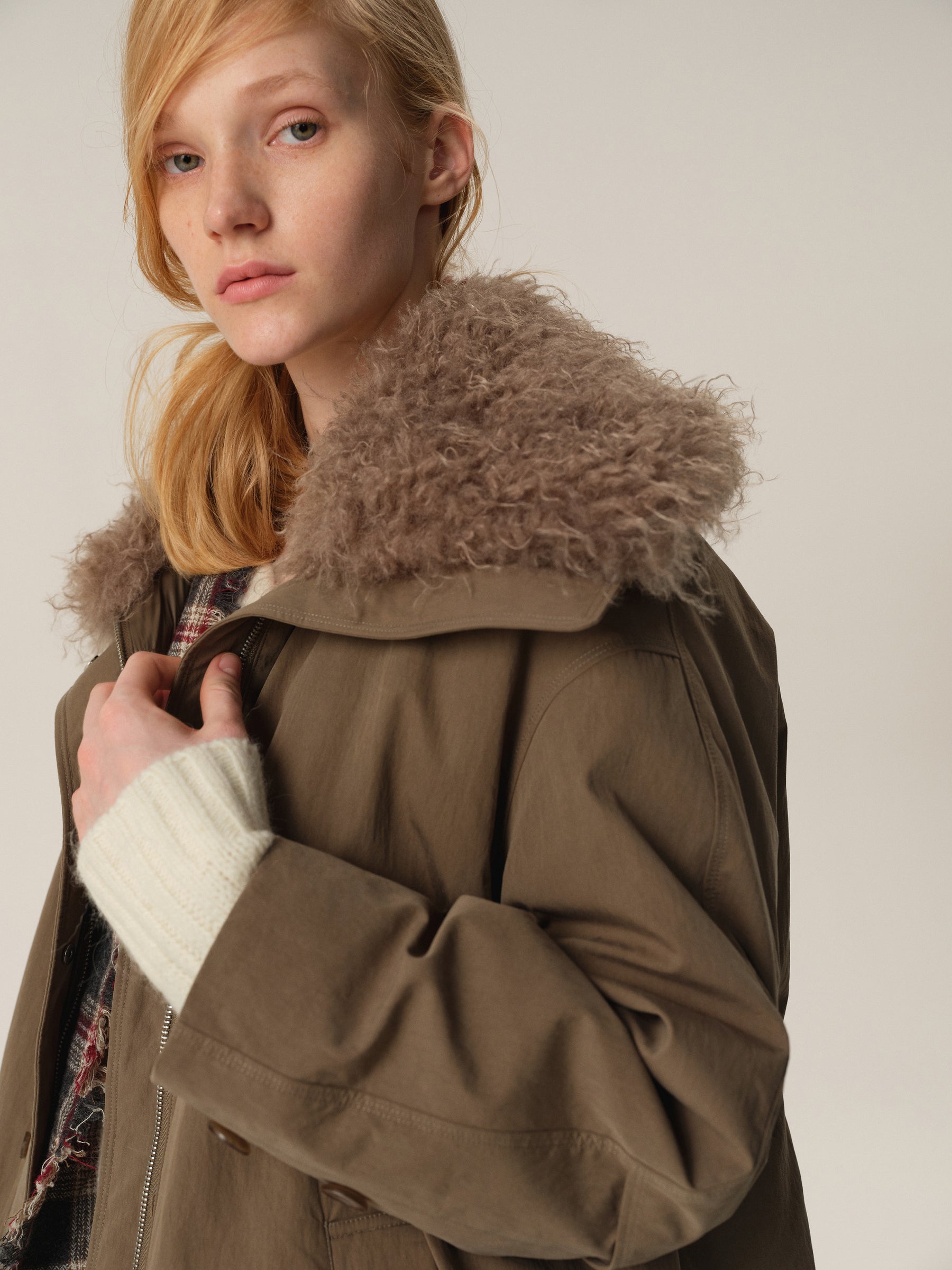 Detachable Fur Hood Utility Long Puffer Coat sage green