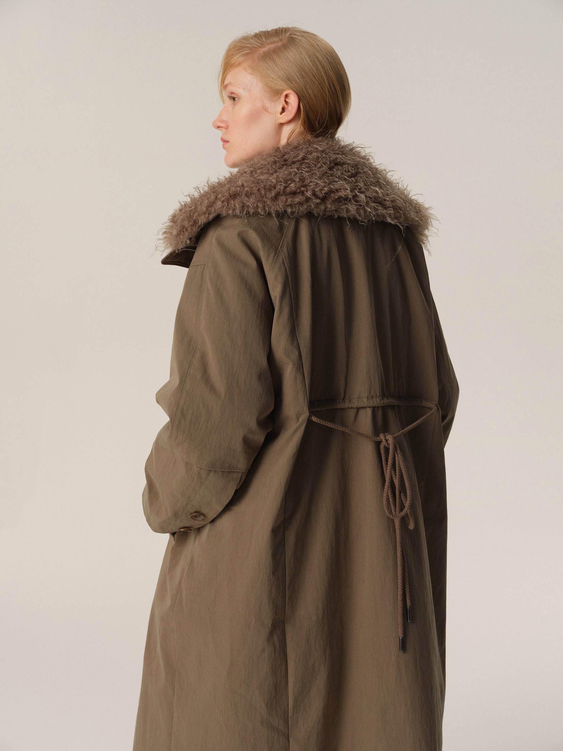Detachable Fur Hood Utility Long Puffer Coat sage green