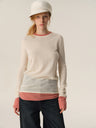 100% Merino Wool Color-Block Mock Two-Piece Knit Sweater apricot pink