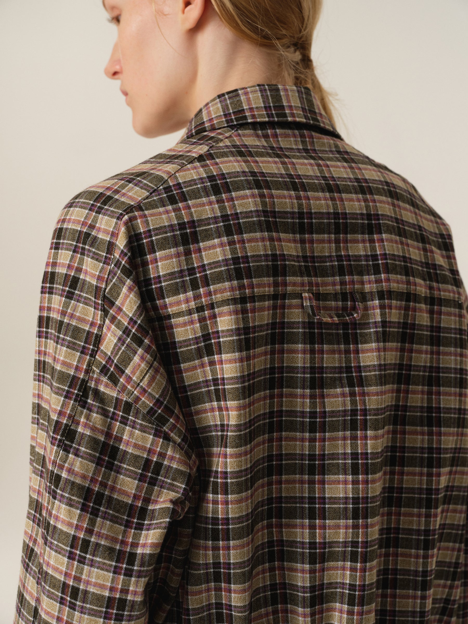 Drawstring Waist Oversized Check Shirt purple check