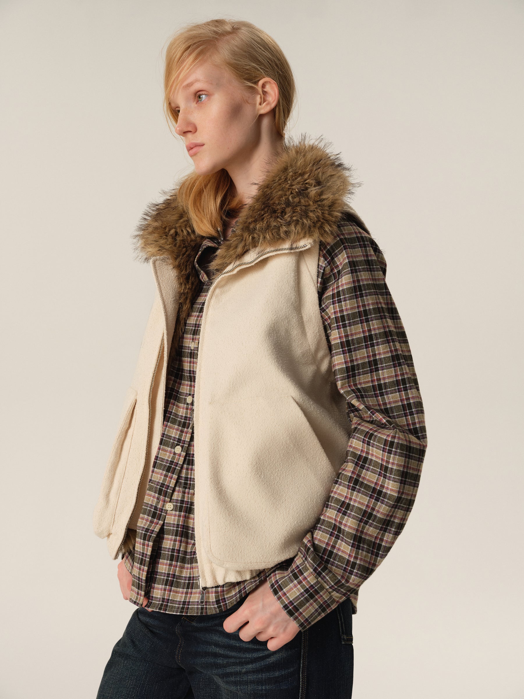 Drawstring Waist Oversized Check Shirt purple check