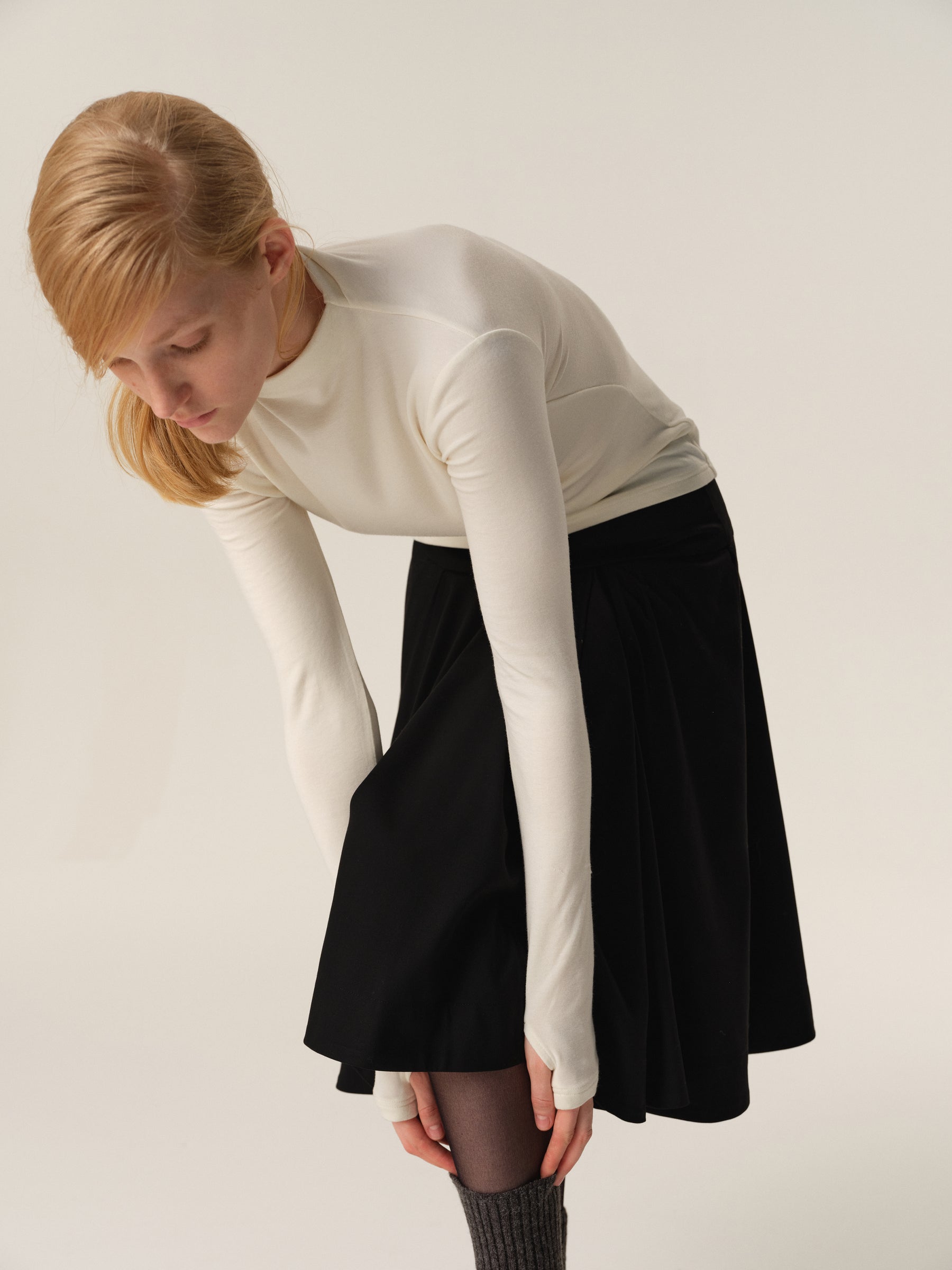 Mock Neck Curved Hem Slouchy Long-Sleeve Tee white