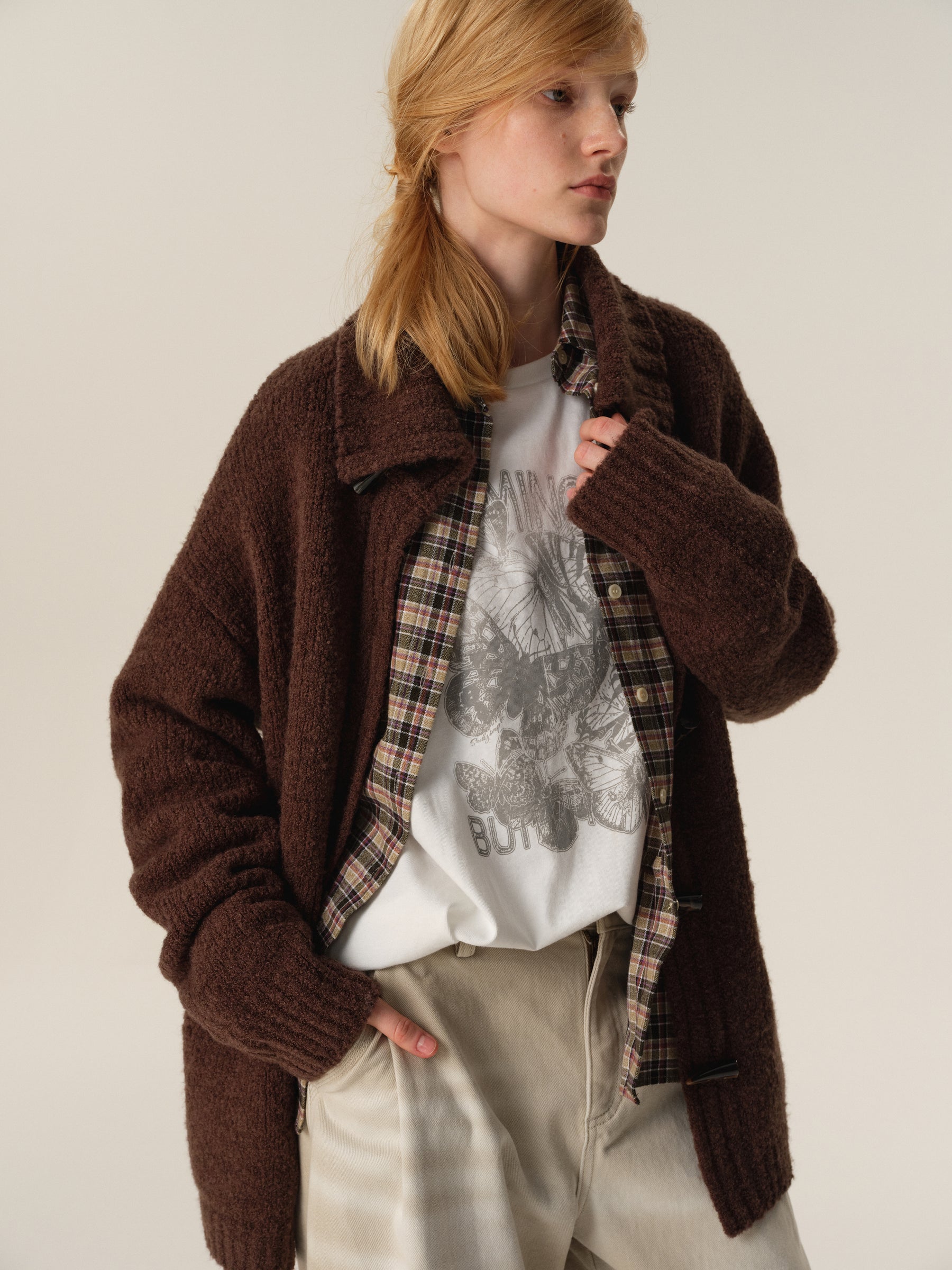 Butterfly Silhouette Print Oversized Long-Sleeve Tee white