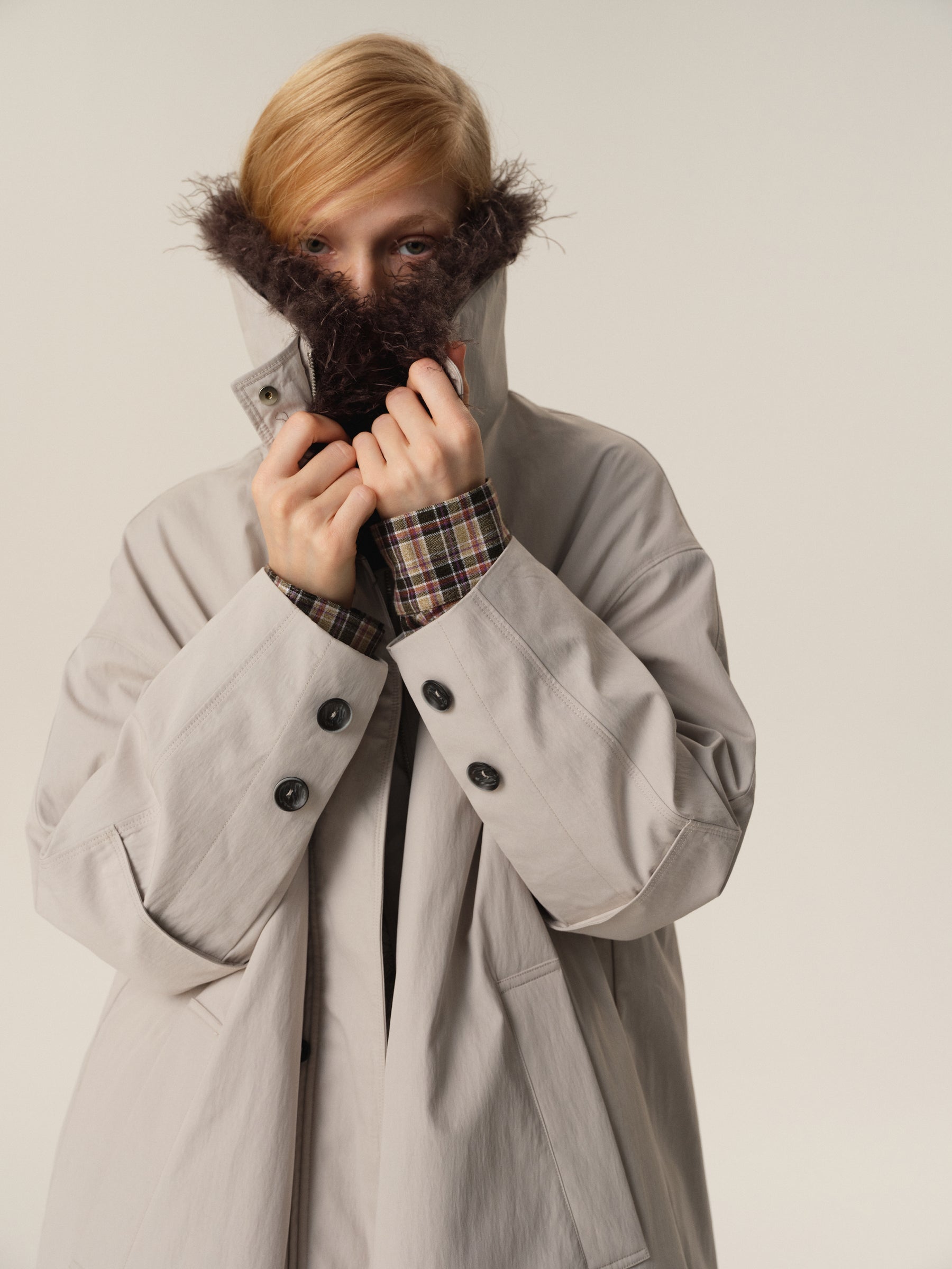 Detachable Fur Hood Utility Long Puffer Coat light gray