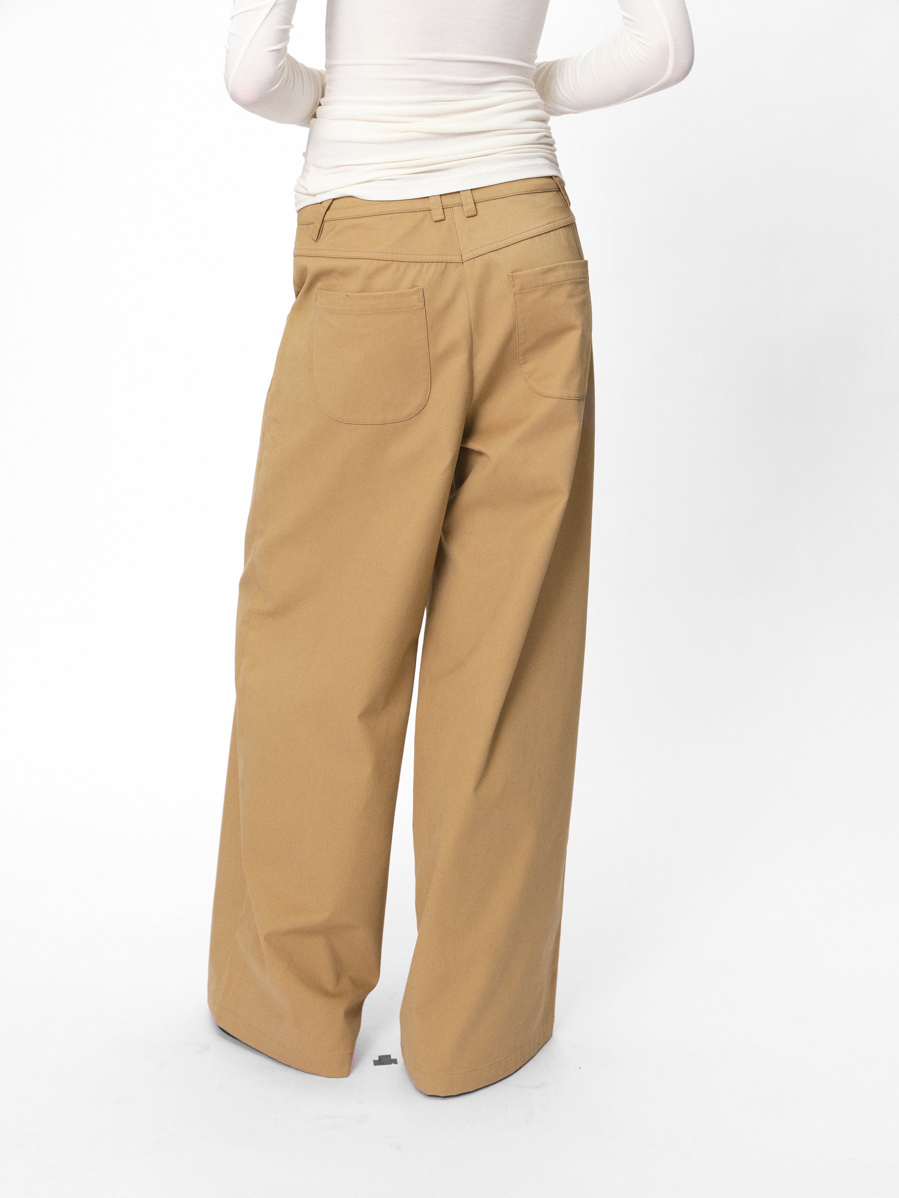 Mid-Low Rise Cotton Structured Wide-Leg Trousers khaki