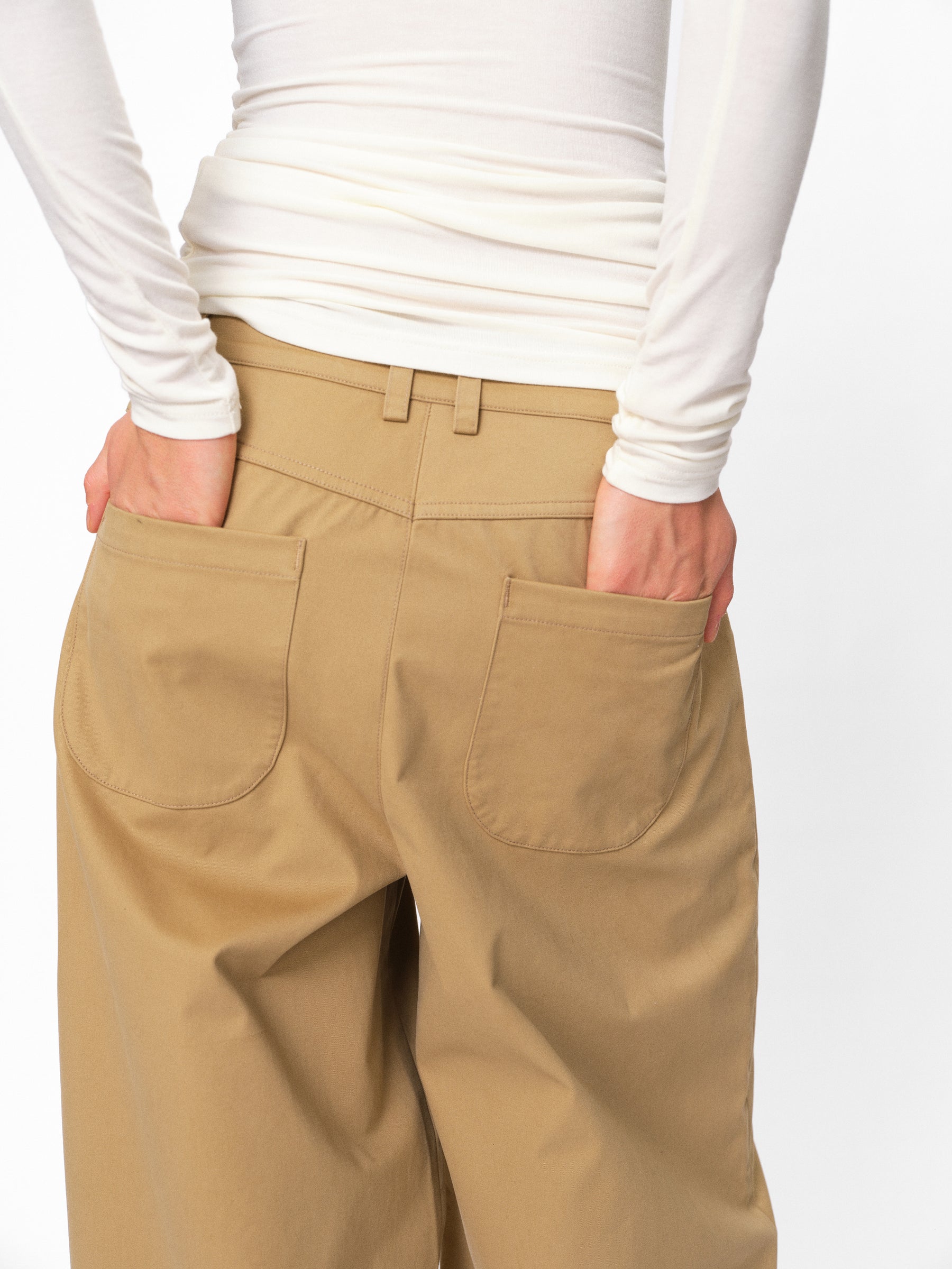 Mid-Low Rise Cotton Structured Wide-Leg Trousers khaki