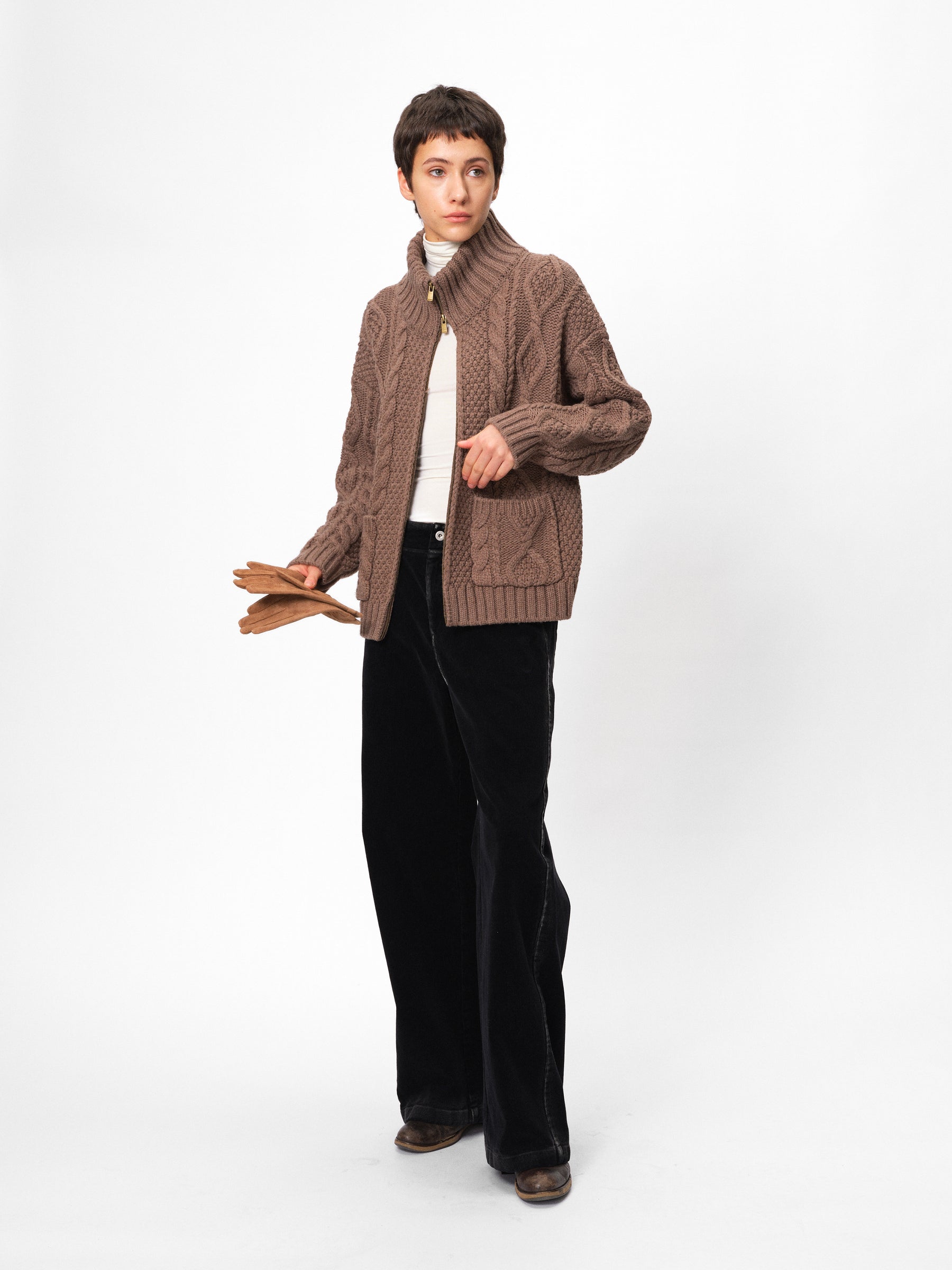 Mid-Low Rise Cotton Corduroy Straight-Leg Pants black