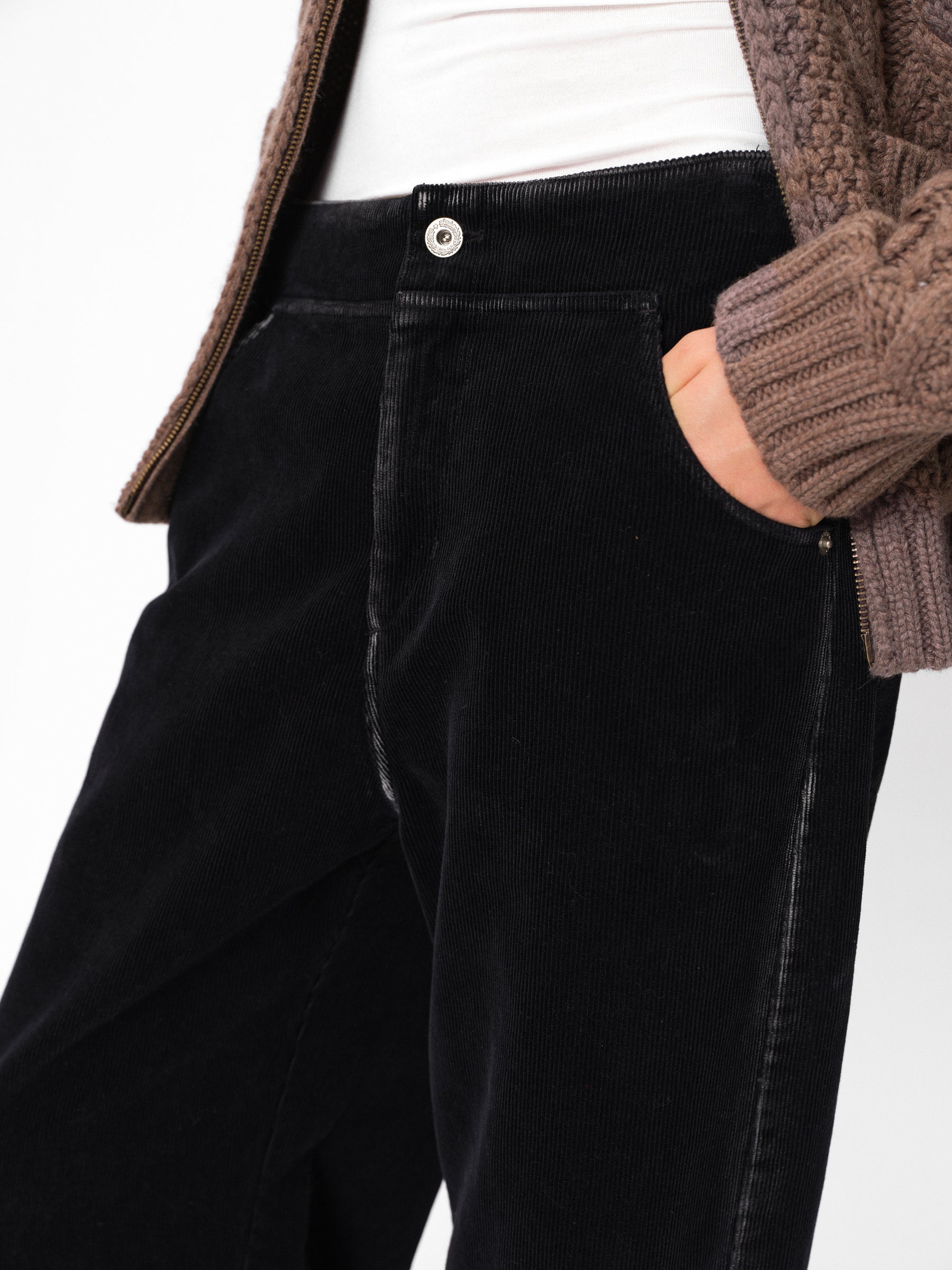 Mid-Low Rise Cotton Corduroy Straight-Leg Pants black