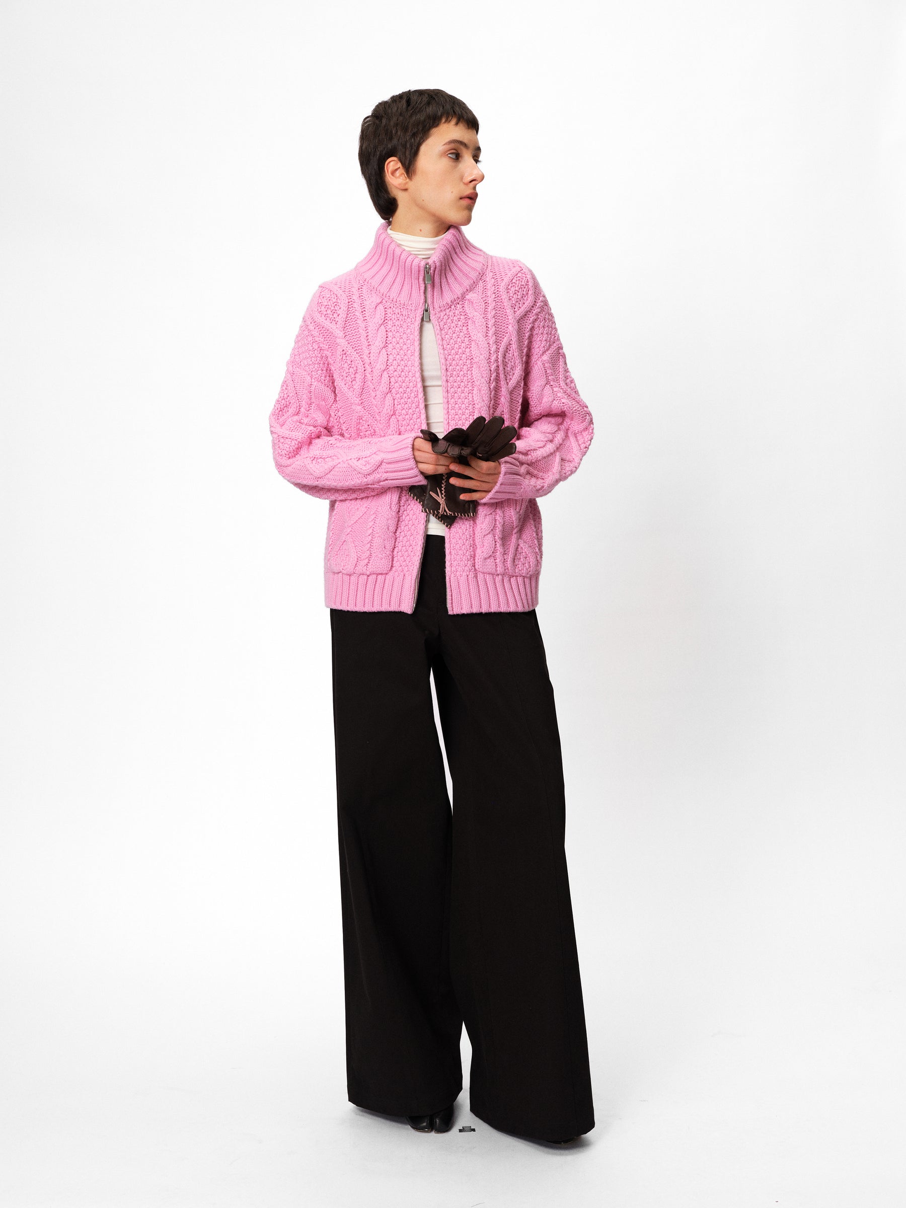 Mid-Low Rise Cotton Structured Wide-Leg Trousers black