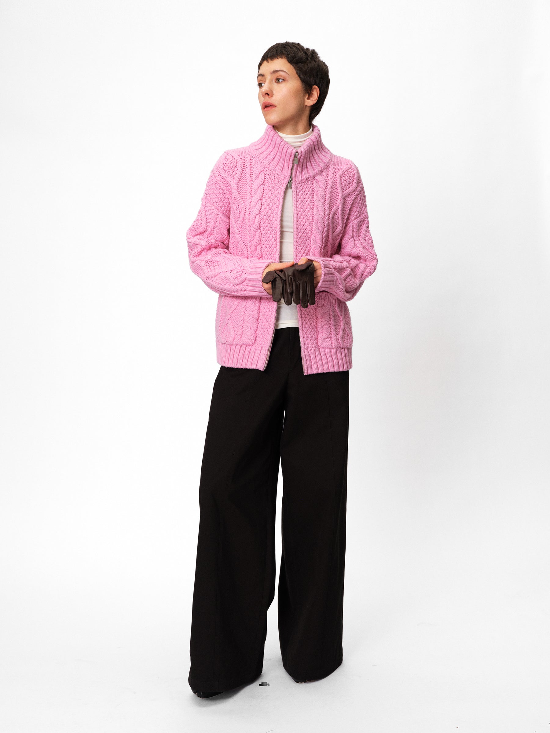 Mid-Low Rise Cotton Structured Wide-Leg Trousers black