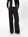 Mid-Rise Wool Blend Elastic Waist Pleated Check Trousers black & white with orange check