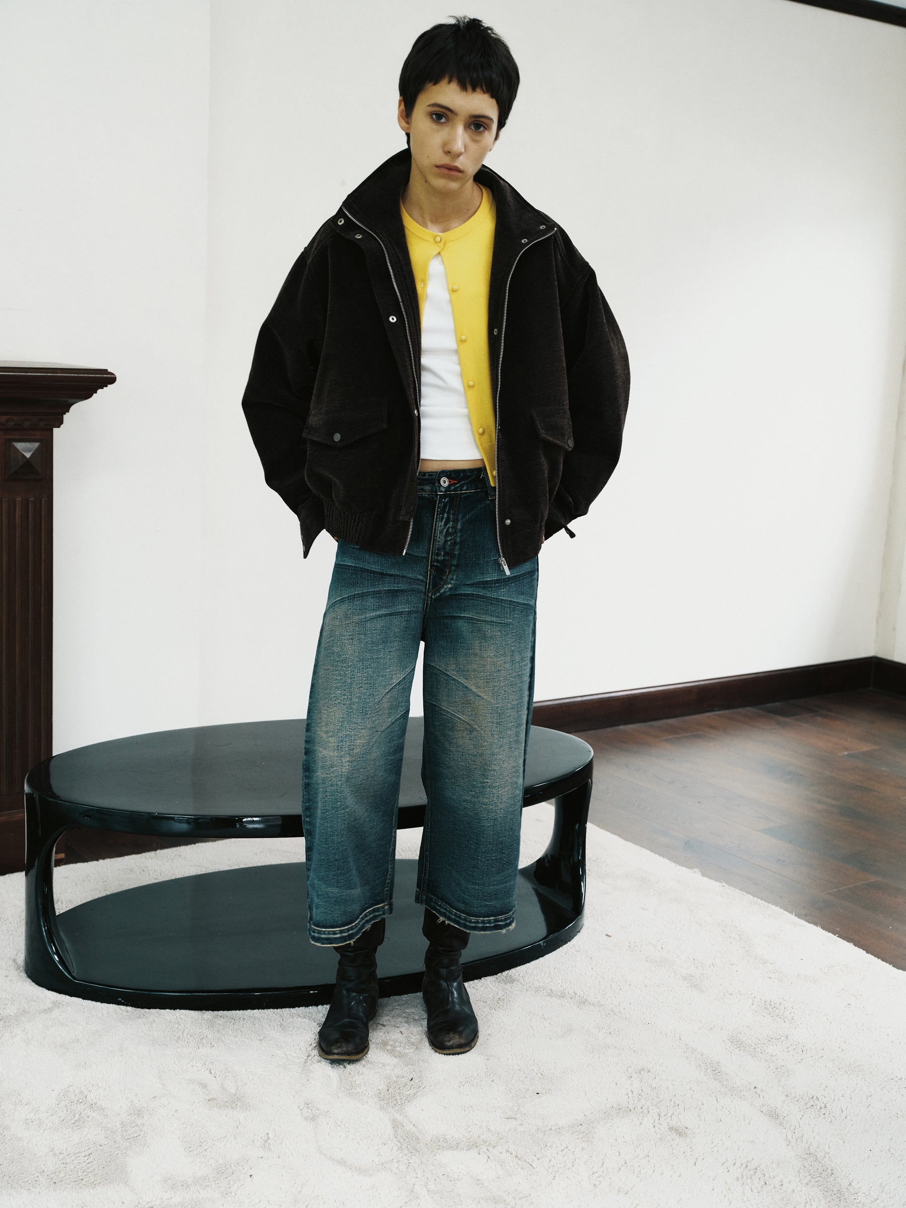 Mid-Low Rise Vintage Wash Paris Button Straight-Crop Jeans heritage blue