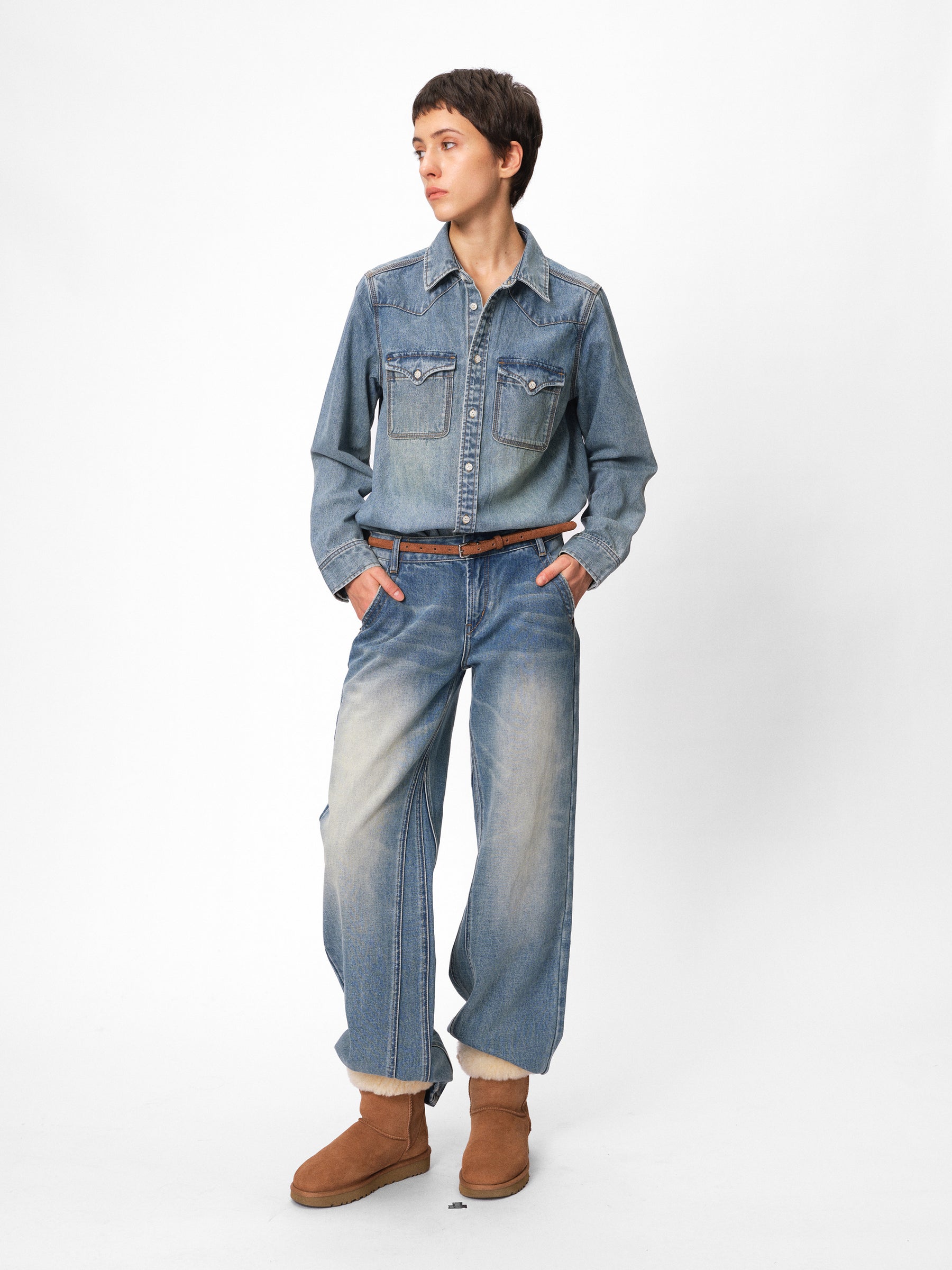 Vintage Washed Blue & Light Stone Relaxed Fit Denim Shirt washed blue