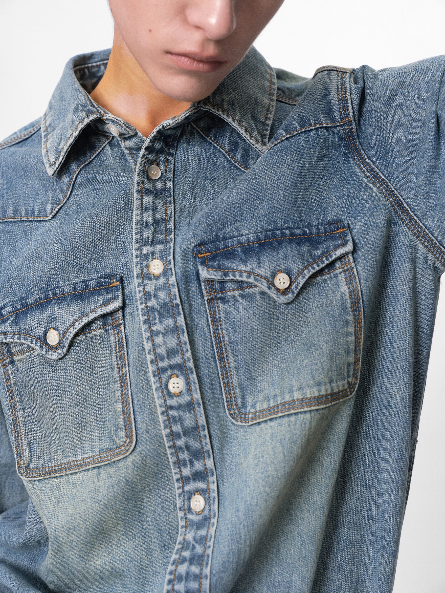 Vintage Washed Blue & Light Stone Relaxed Fit Denim Shirt washed blue