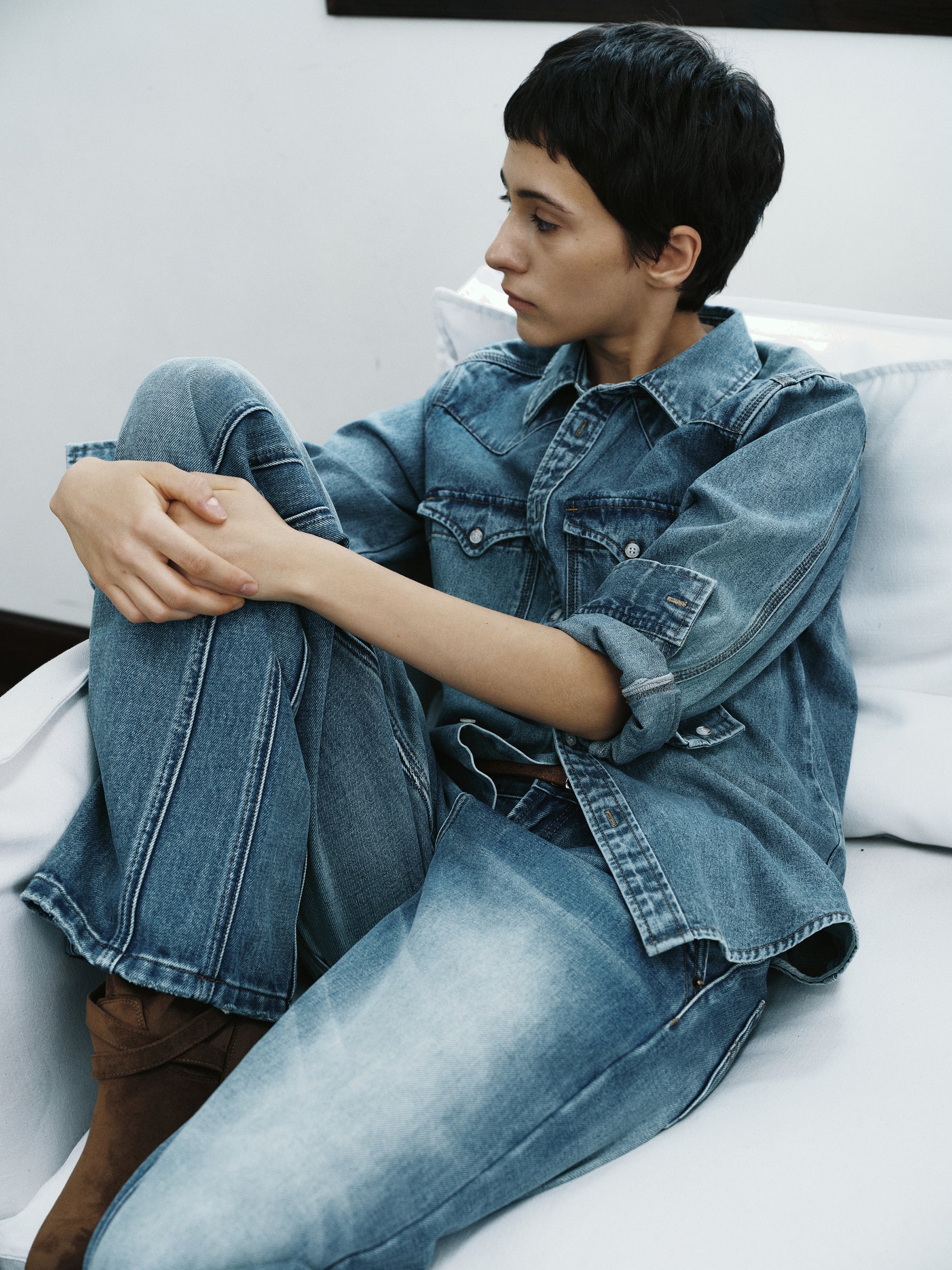 Vintage Washed Blue & Light Stone Relaxed Fit Denim Shirt washed blue