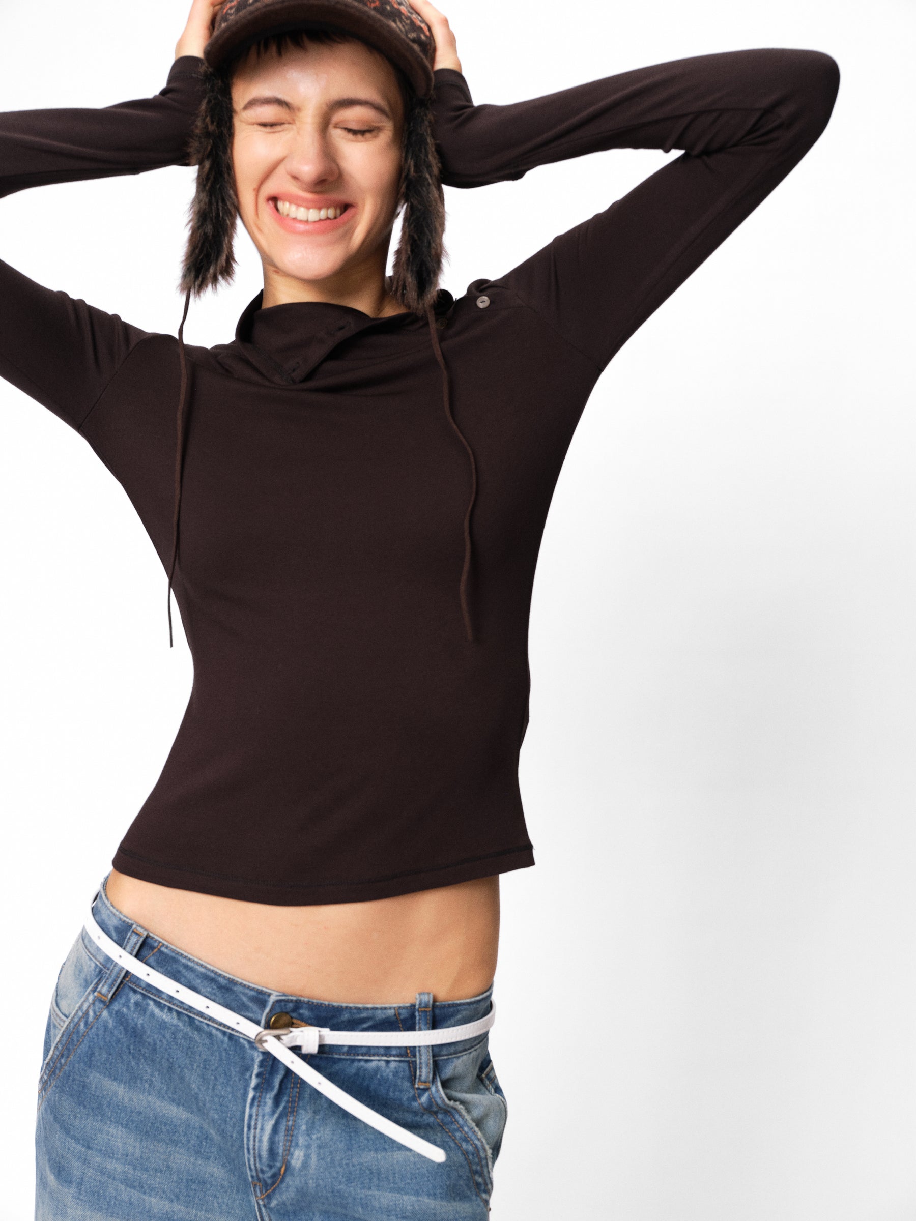 Asymmetric Button Placket Mock Neck Slim Fit Long-Sleeve Base Layer black