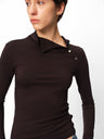 Asymmetric Button Placket Mock Neck Slim Fit Long-Sleeve Base Layer black