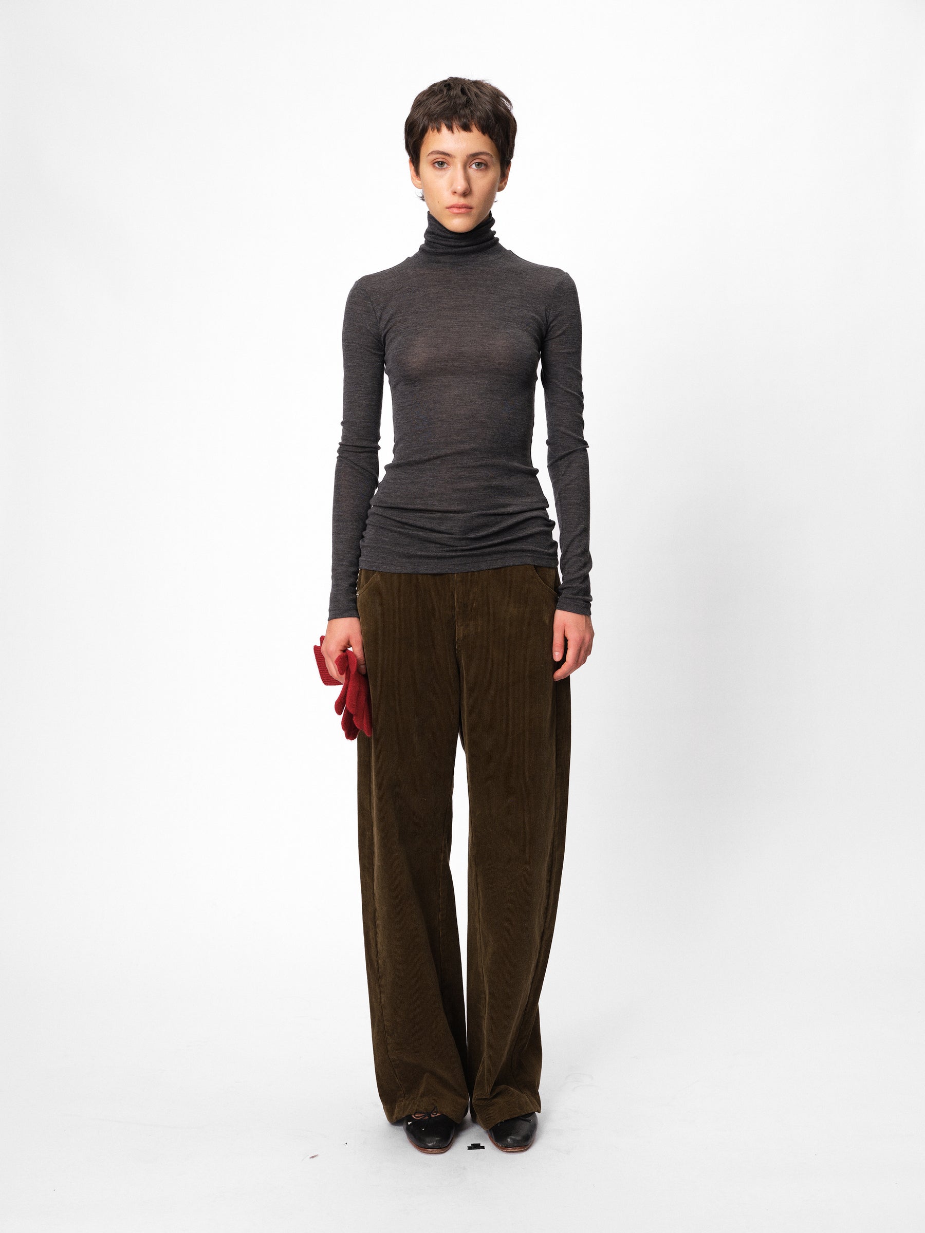 Mid-Low Rise Cotton Corduroy Straight-Leg Pants military green