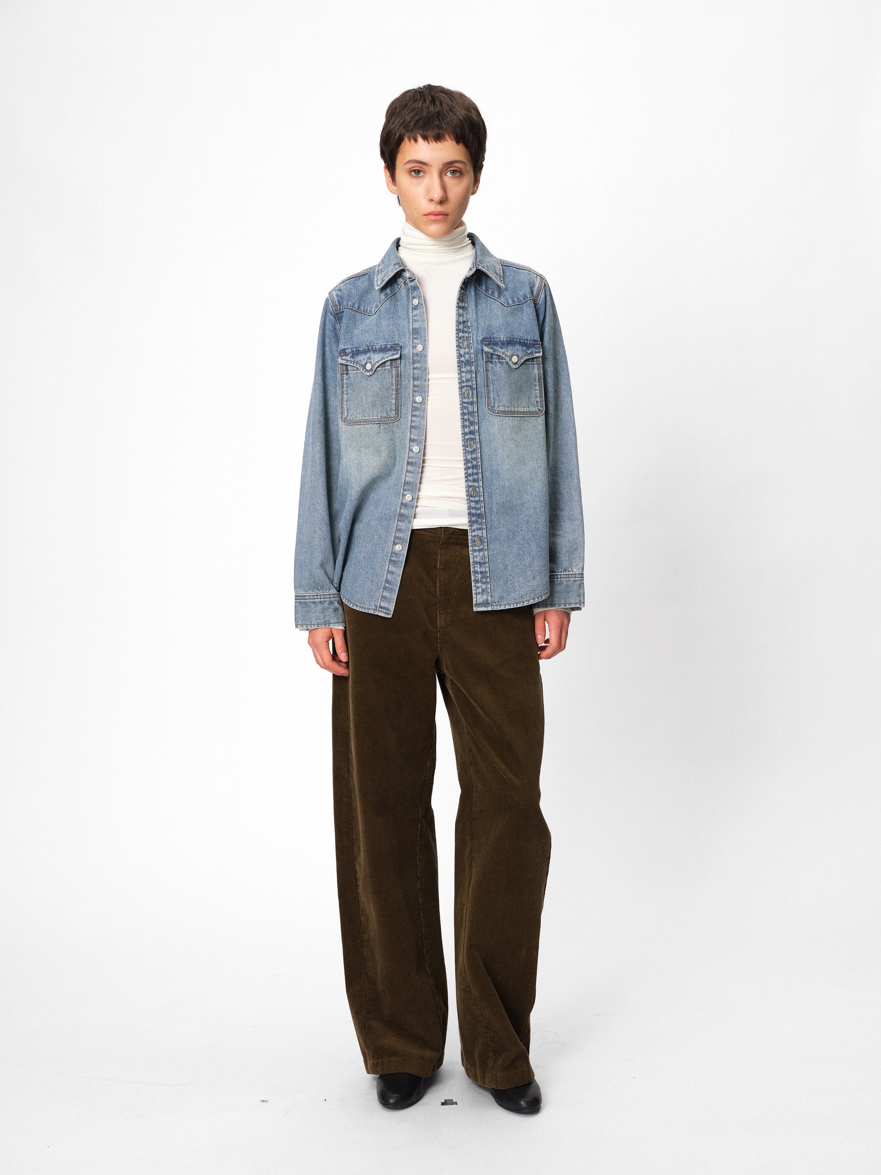 Mid-Low Rise Cotton Corduroy Straight-Leg Pants military green