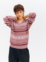 Alpaca Fair Isle V-Neck Drop-Shoulder Sweater dusty pink