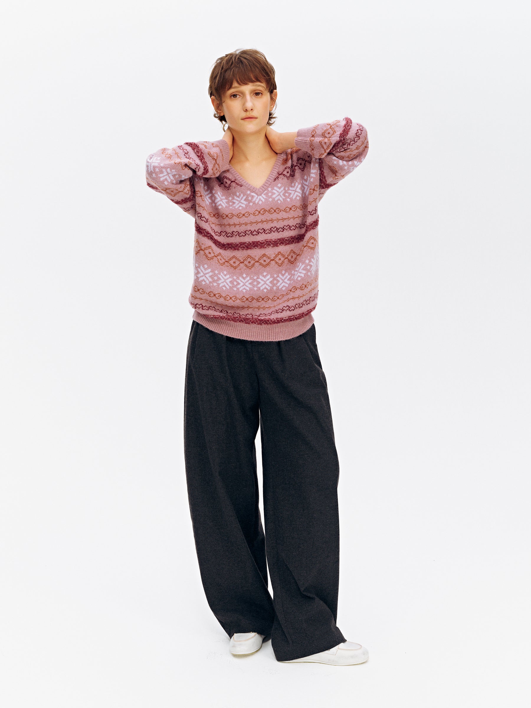 Mid-Low Rise Waistband-Free Inverted Pleat Cocoon Hem Pants charcoal