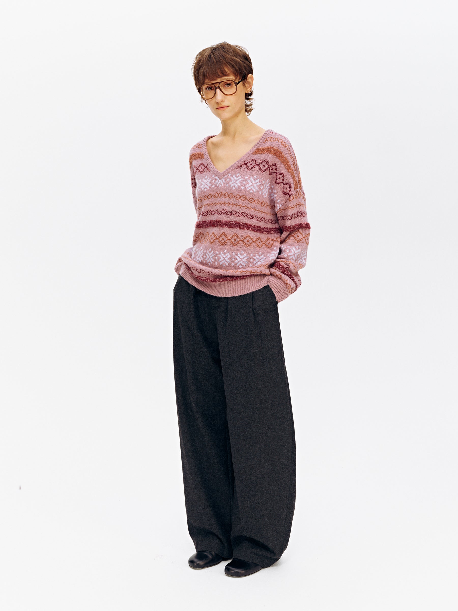 Mid-Low Rise Waistband-Free Inverted Pleat Cocoon Hem Pants charcoal