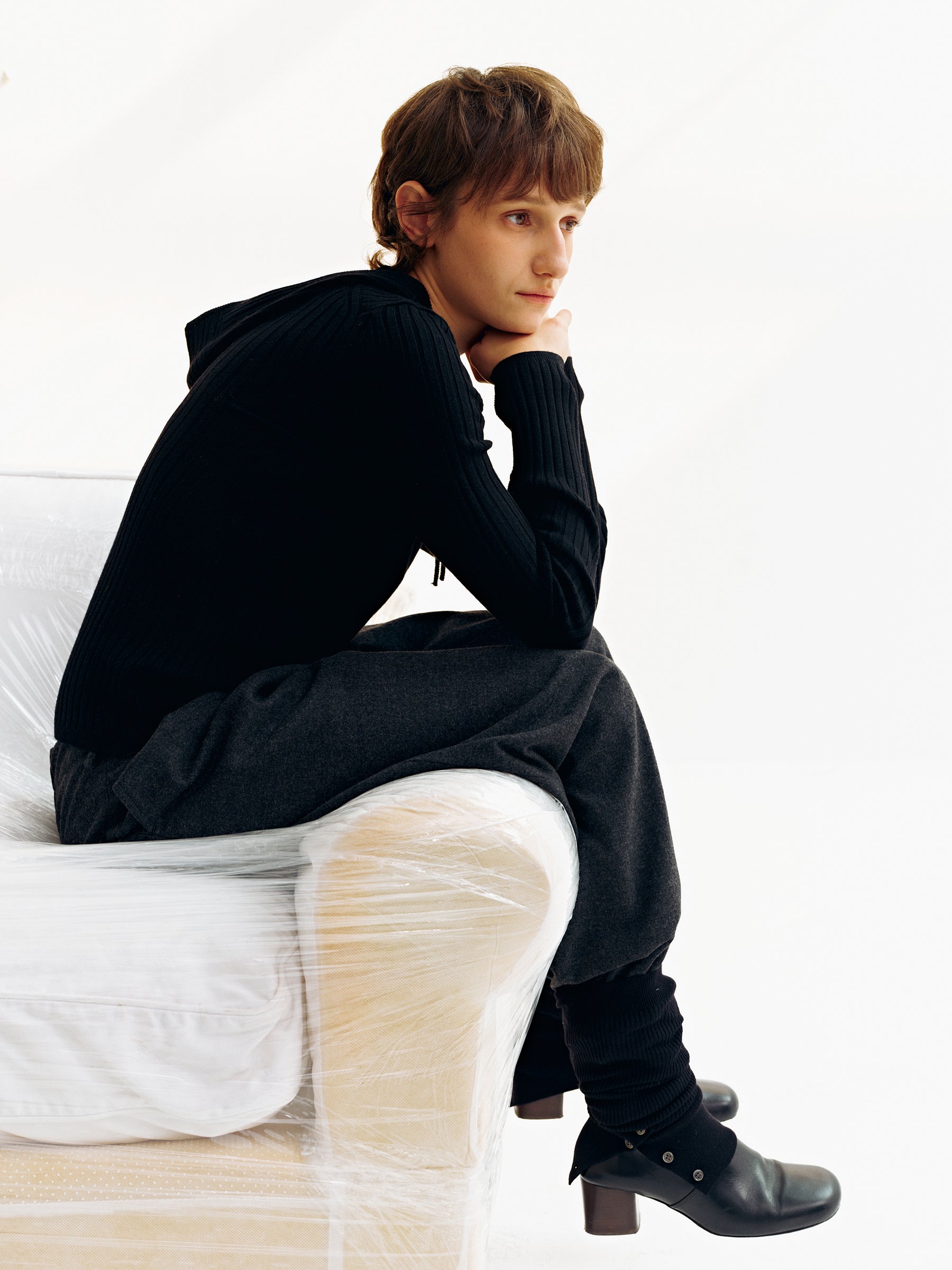 Hooded Half-Zip Ribbed Slim Fit Sweater black