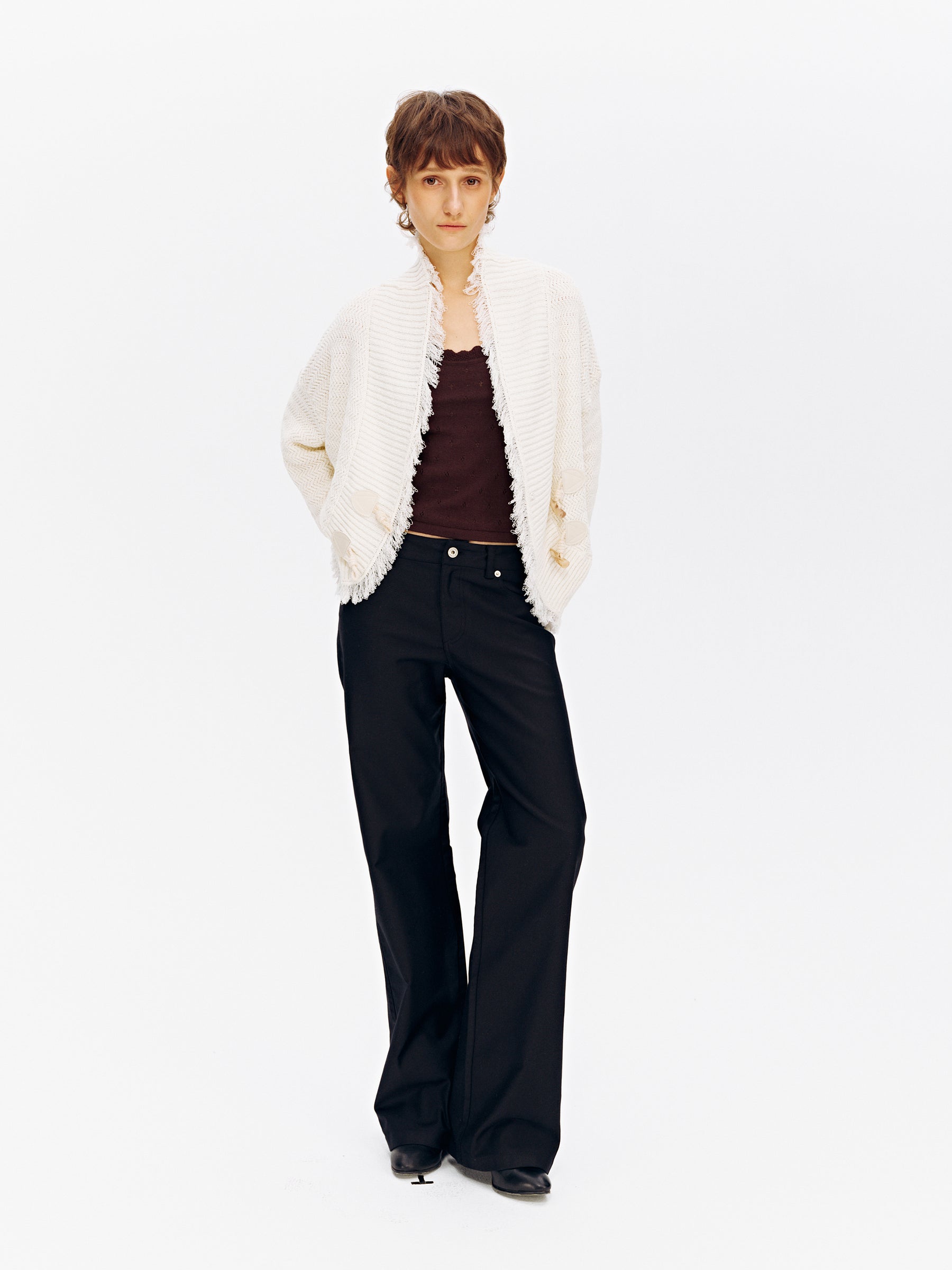 Low-Rise Cotton Washed Soft Straight-Leg Casual Pants Black