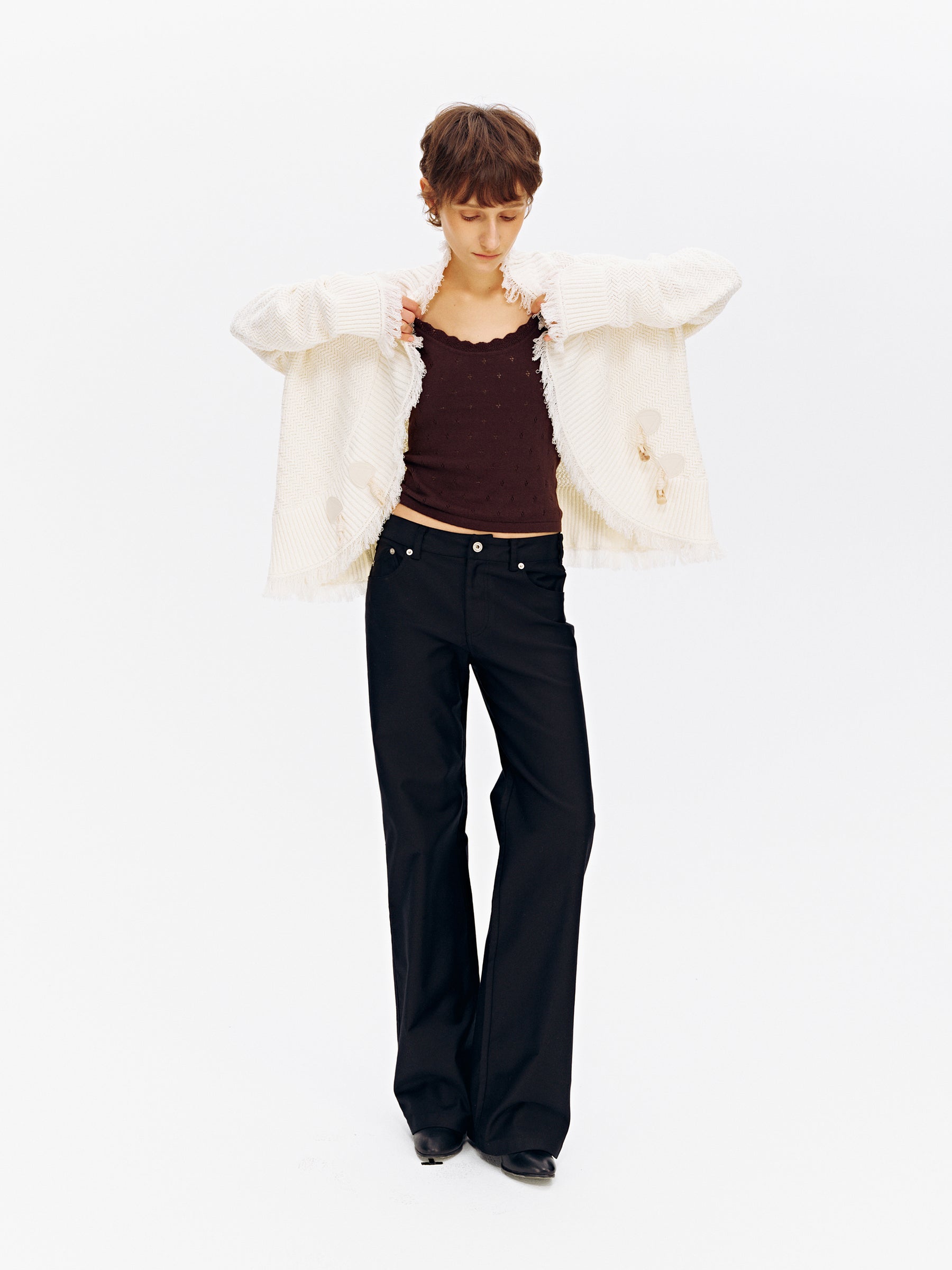 Low-Rise Cotton Washed Soft Straight-Leg Casual Pants Black