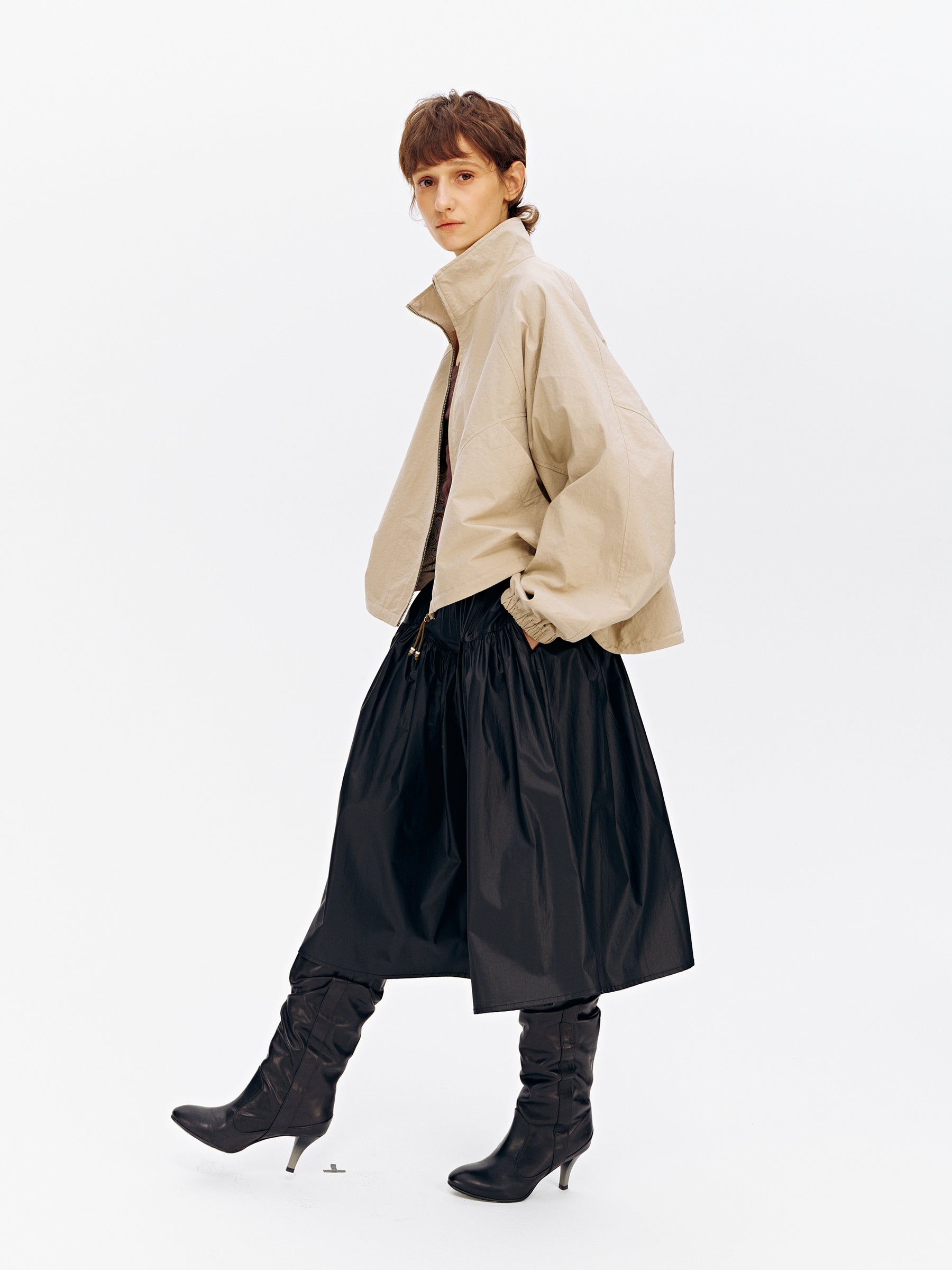 Stand Collar Batwing Sleeve Oversized Jacket Beige