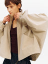 Stand Collar Batwing Sleeve Oversized Jacket Beige