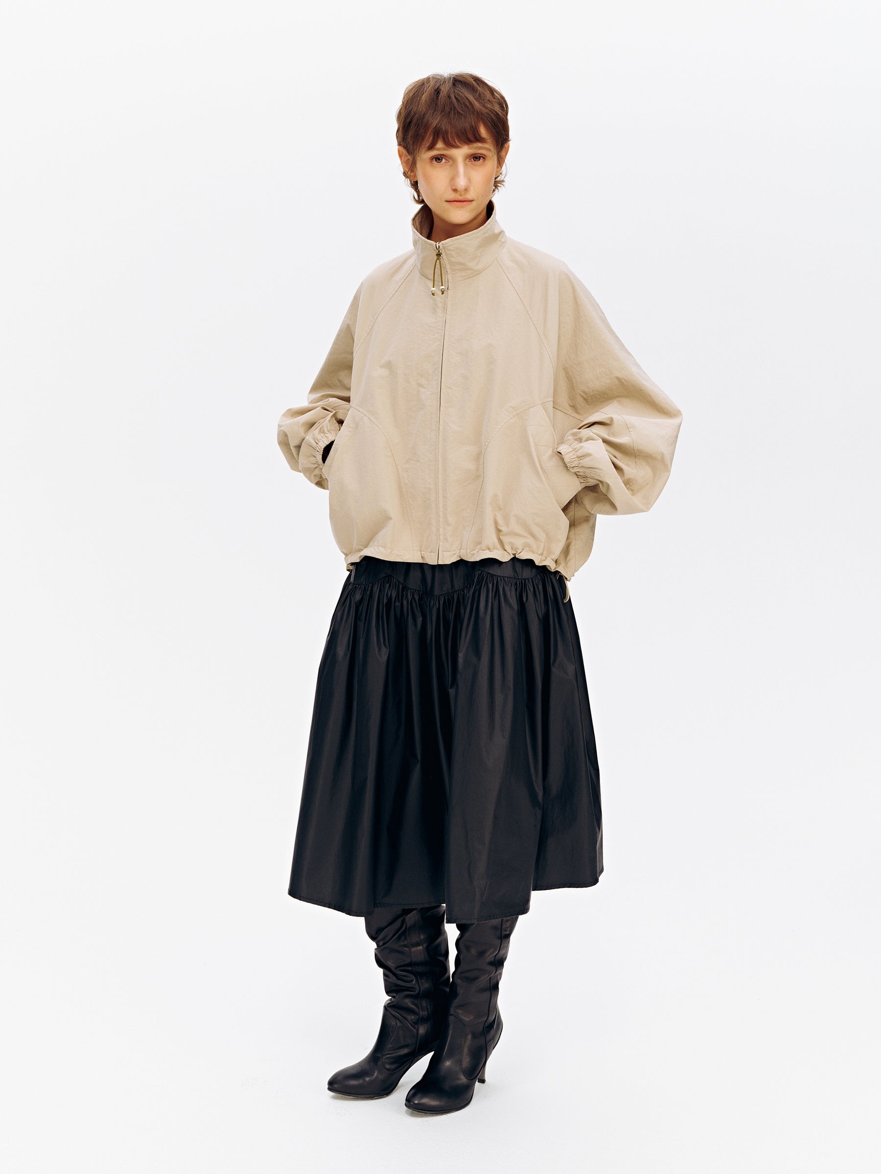 Stand Collar Batwing Sleeve Oversized Jacket Beige