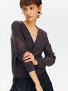 Cashmere-Wool Blend V-Neck Mesh Lightweight Cardigan Charcoal