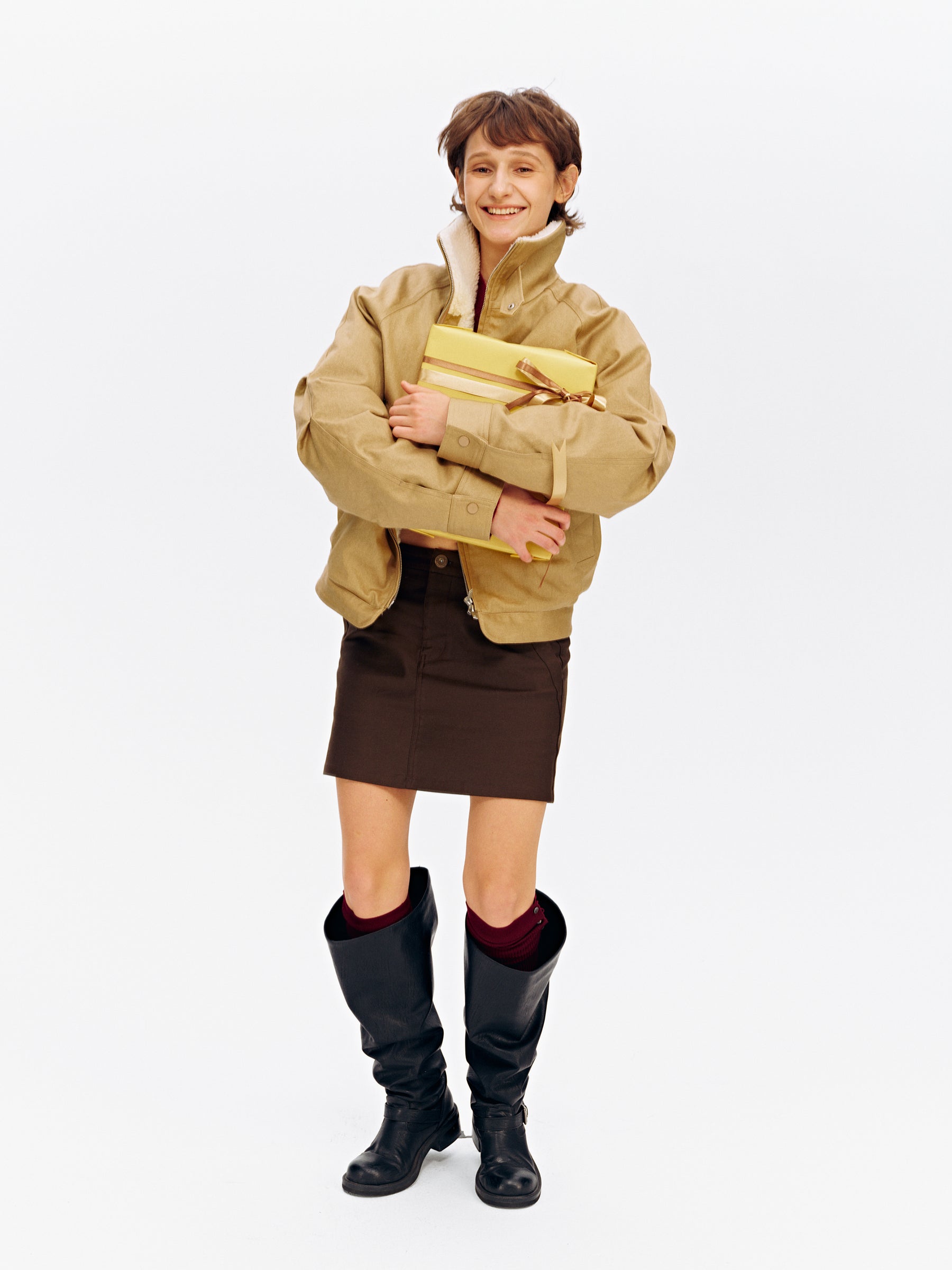 Stand Collar Patchwork Shearling Heavyweight Parka Puffer khaki