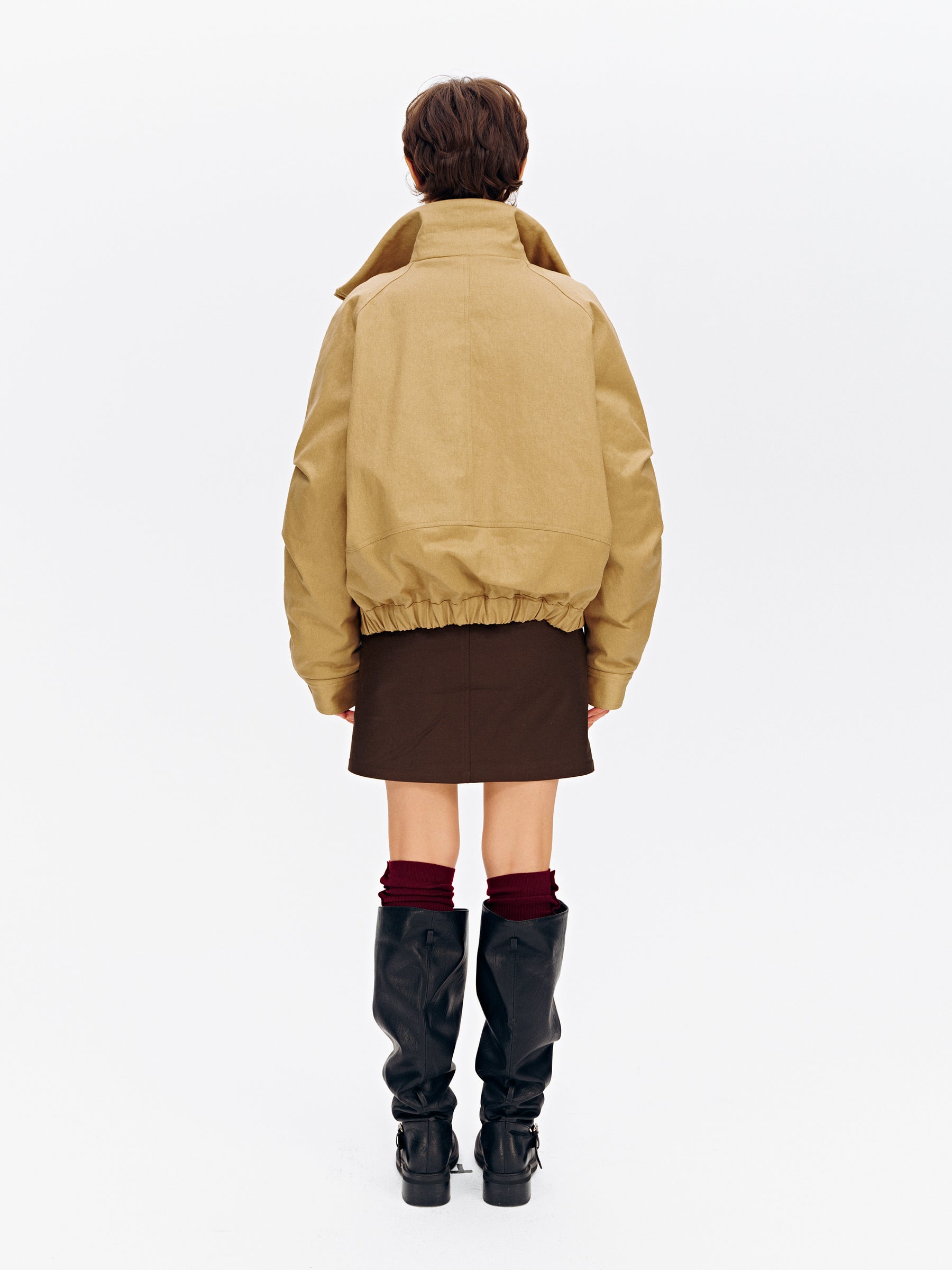 Stand Collar Patchwork Shearling Heavyweight Parka Puffer khaki