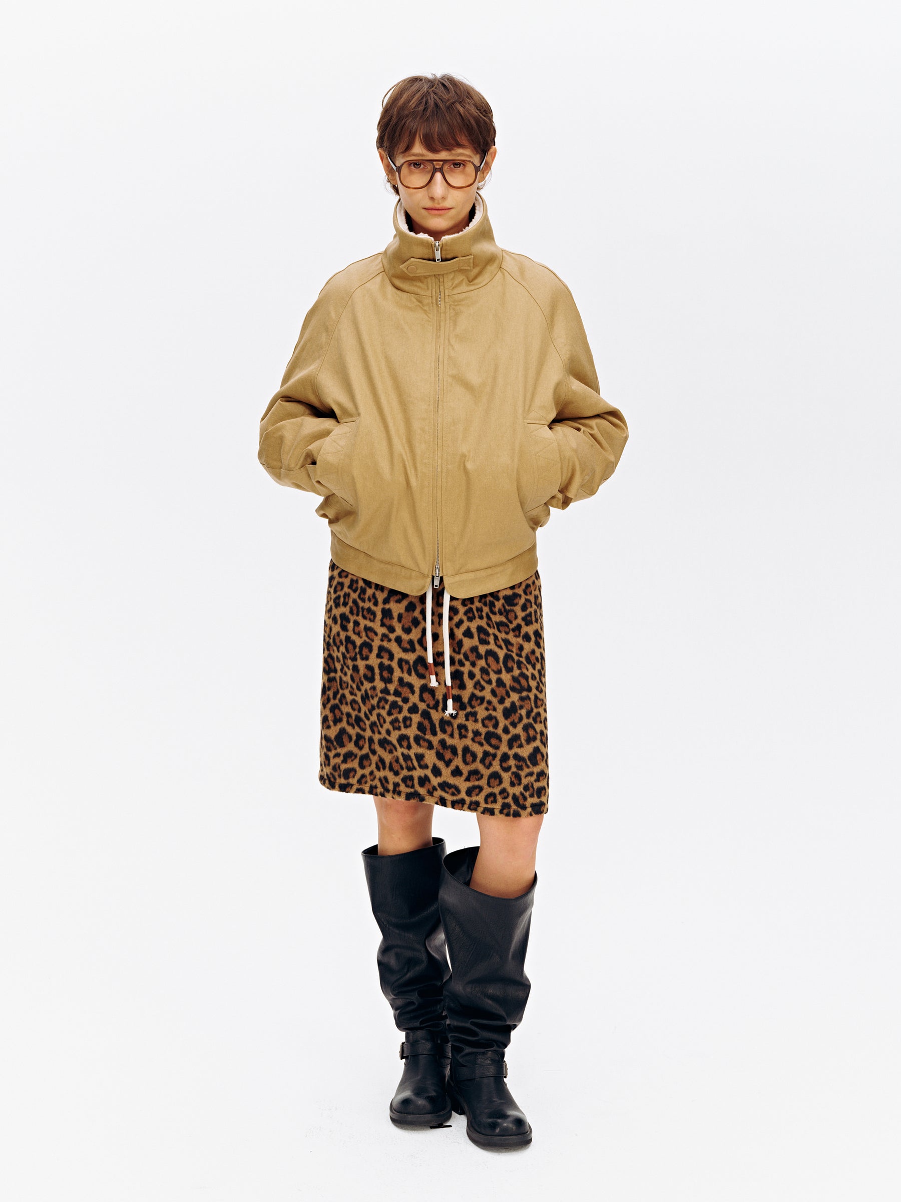 Stand Collar Patchwork Shearling Heavyweight Parka Puffer khaki