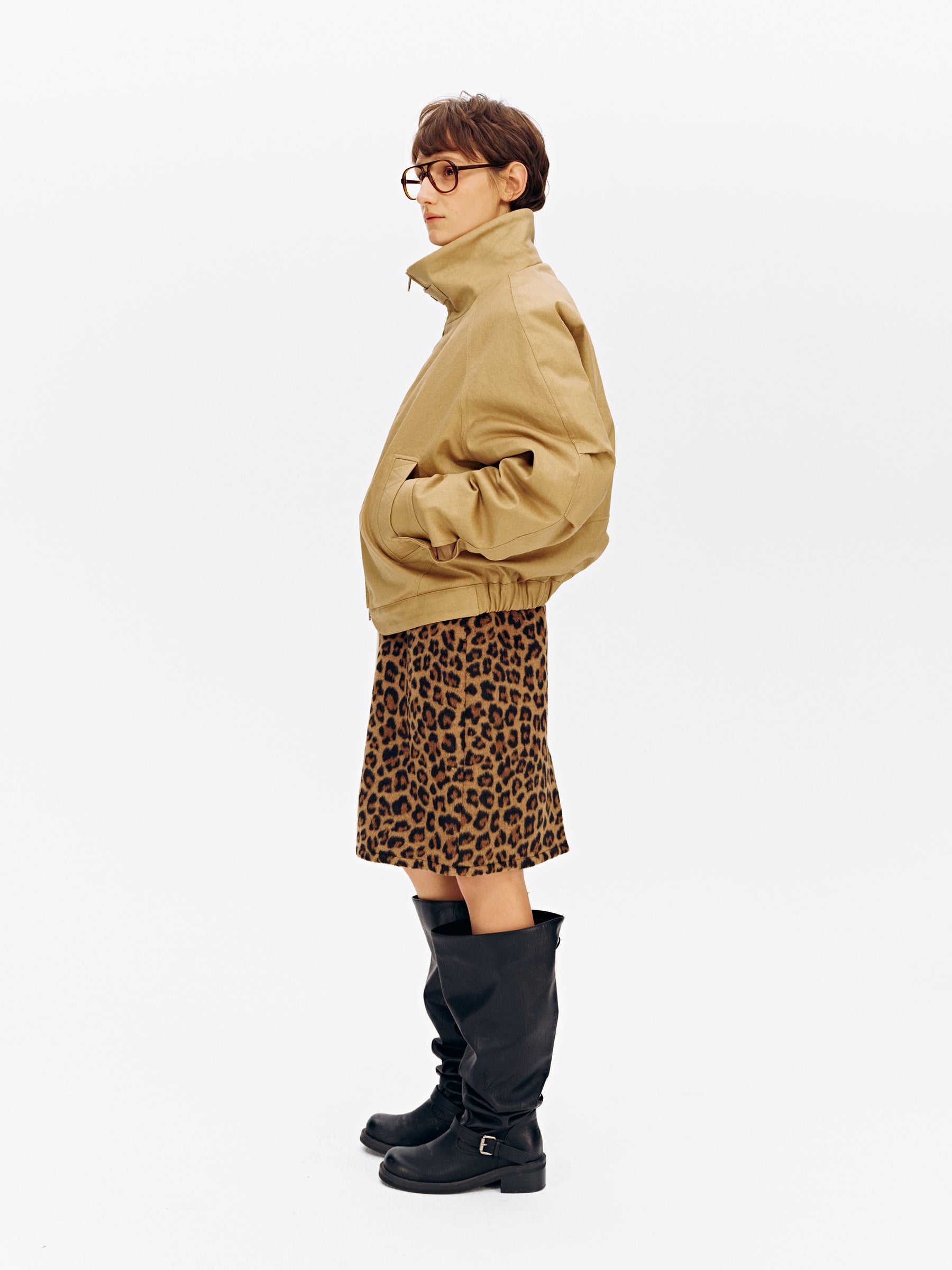 Stand Collar Patchwork Shearling Heavyweight Parka Puffer khaki