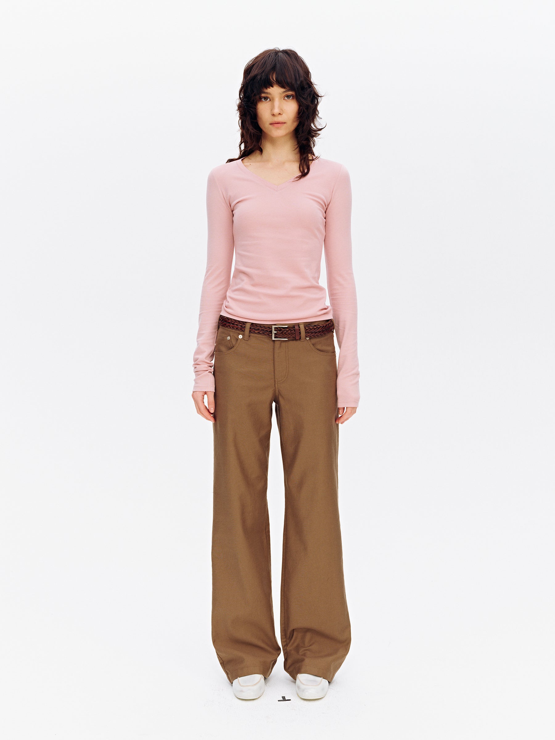 Low-Rise Cotton Washed Soft Straight-Leg Casual Pants Dark Khaki