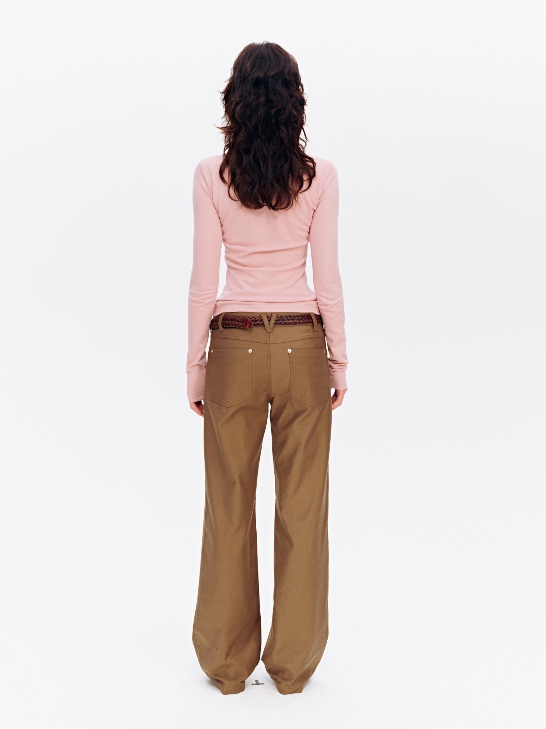 Low-Rise Cotton Washed Soft Straight-Leg Casual Pants Dark Khaki
