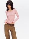 Lyocell V-Neck Slim-Fit Stretch Long-Sleeve Tee Pink
