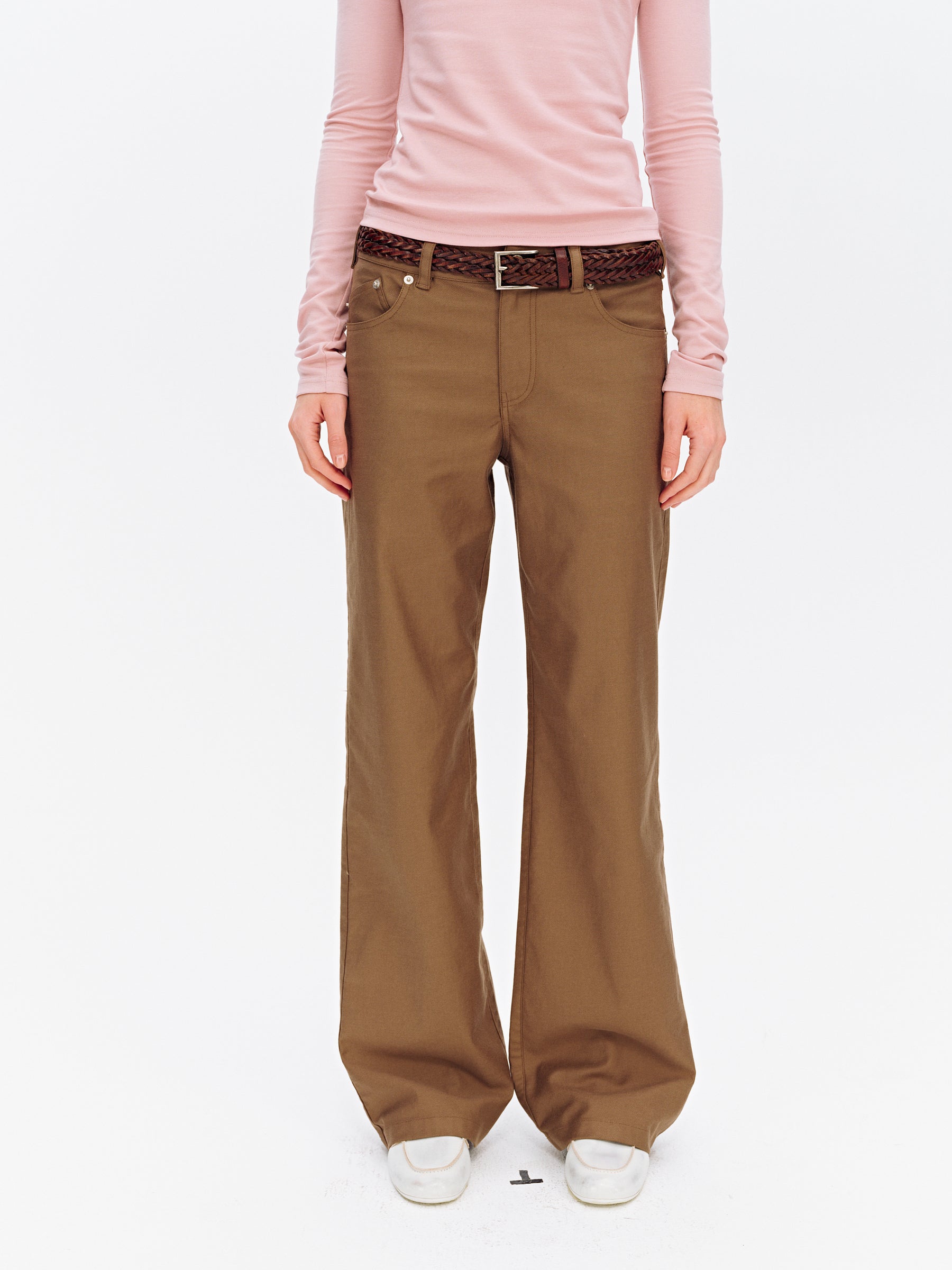 Low-Rise Cotton Washed Soft Straight-Leg Casual Pants Dark Khaki