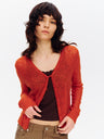 Cashmere-Wool Blend V-Neck Mesh Lightweight Cardigan Orange