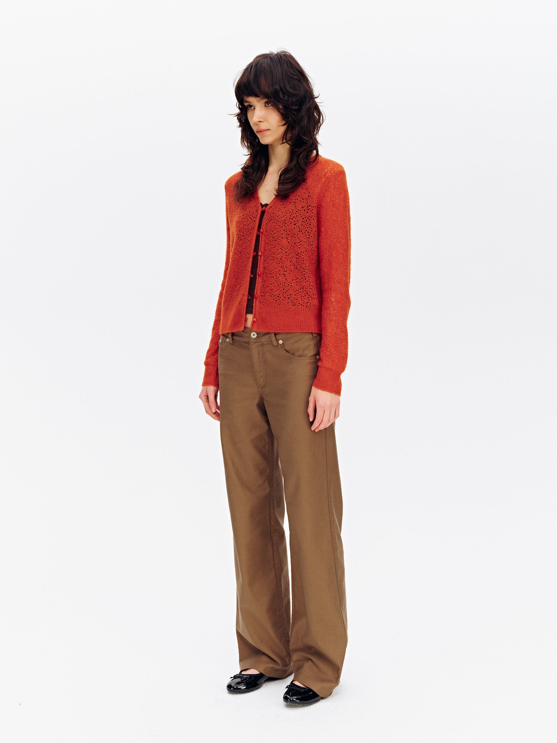 Low-Rise Cotton Washed Soft Straight-Leg Casual Pants Dark Khaki
