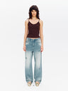 Low-Rise Splatter Paint Patch Washed Straight-Leg Jeans Washed Blue